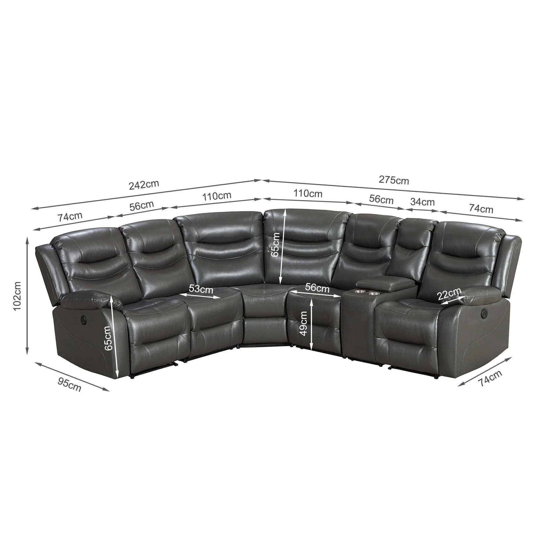 Silverdale Air Leather Electric Recliner Corner Sofa - Grey - Image 14