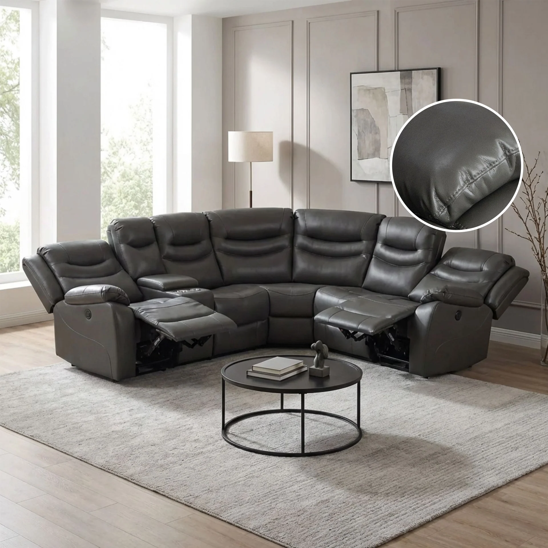 Silverdale Air Leather Electric Recliner Corner Sofa - Grey - Image 2