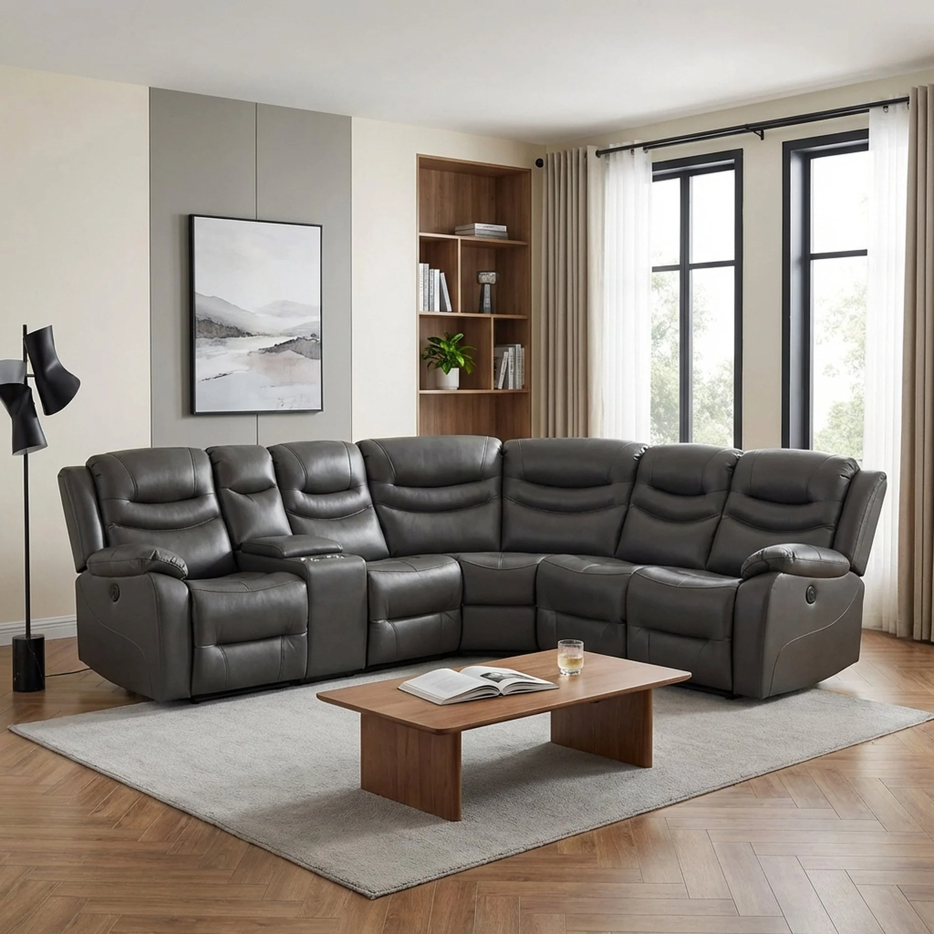 Silverdale Air Leather Electric Recliner Corner Sofa - Grey - Image 3