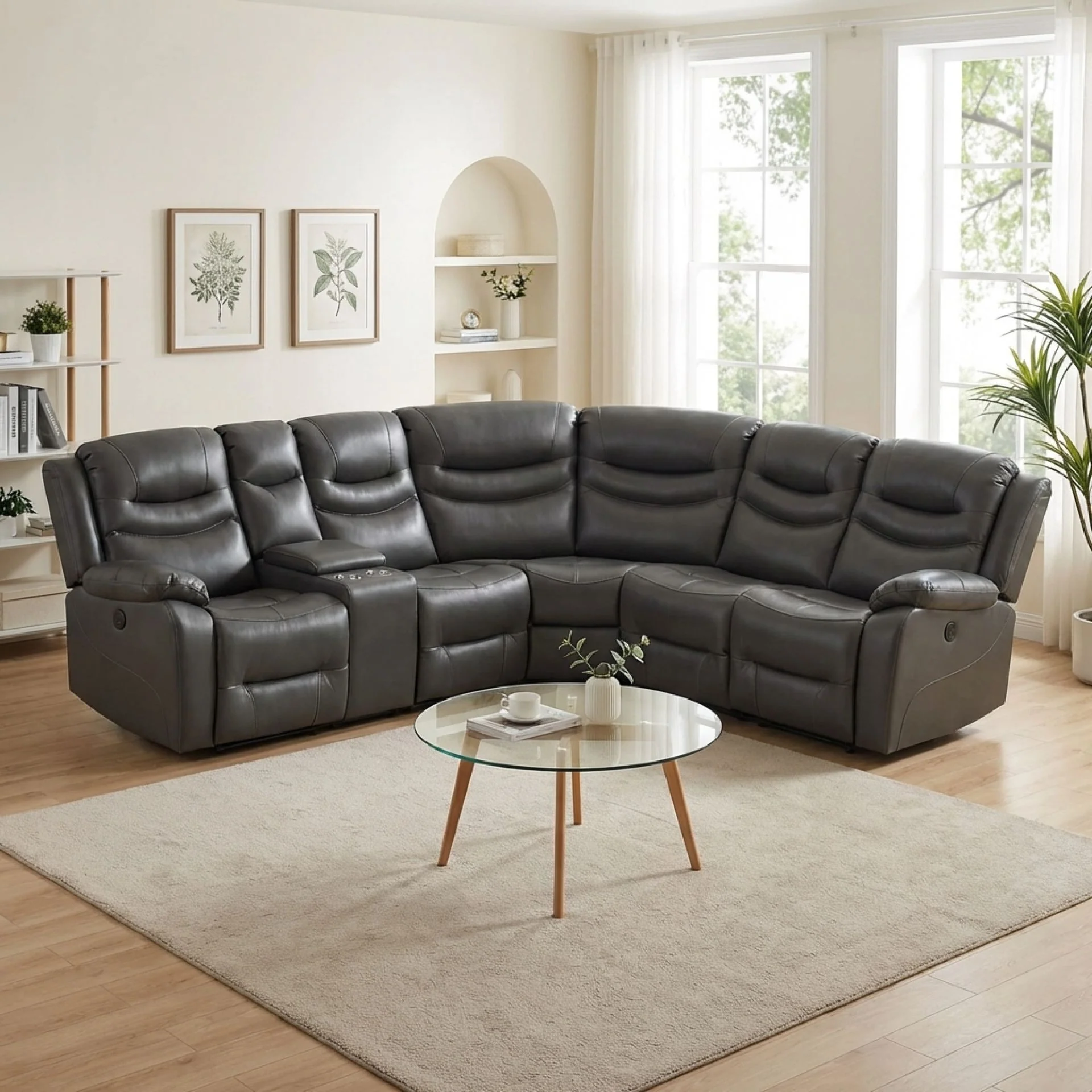 Silverdale Air Leather Electric Recliner Corner Sofa - Grey - Image 5