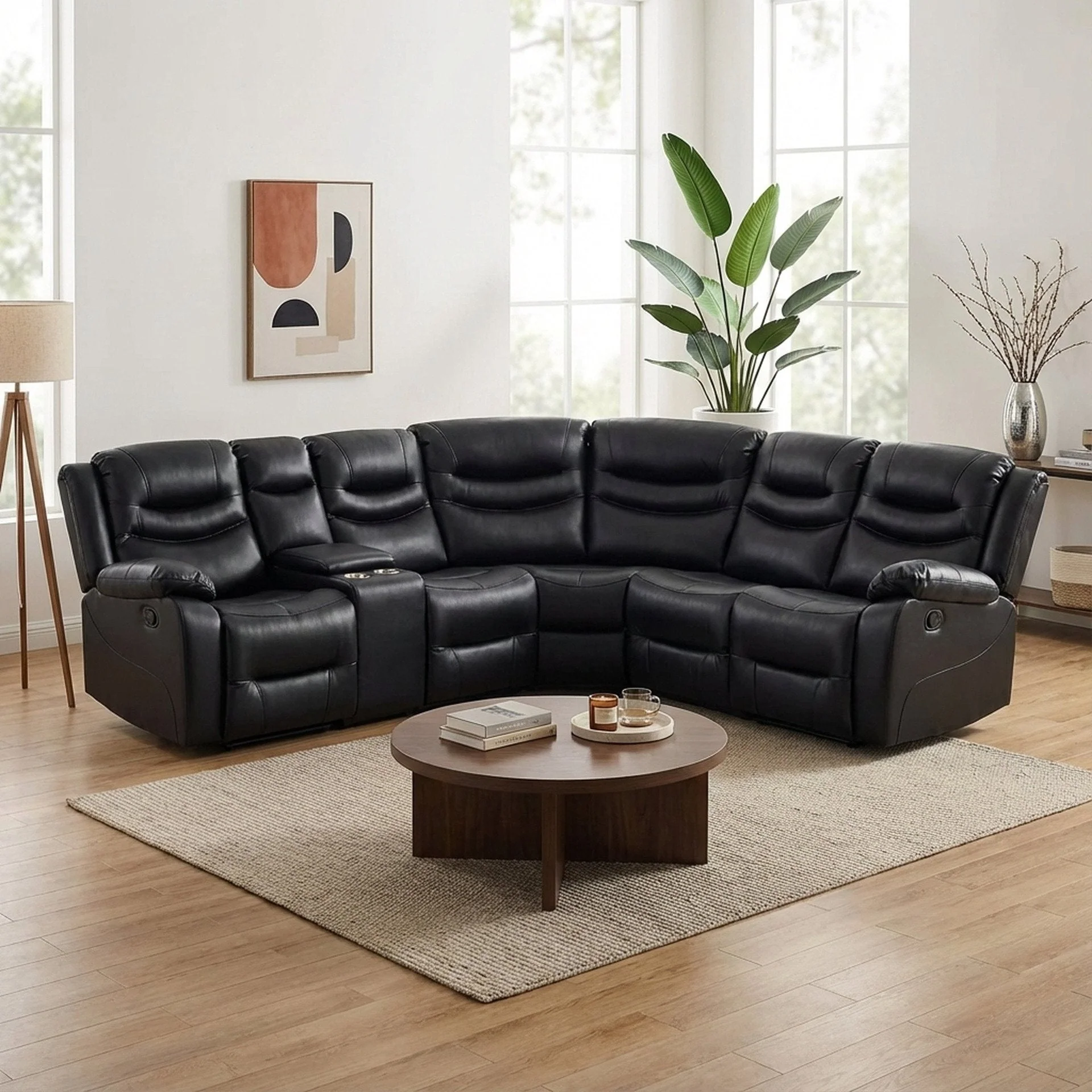 Silverdale Air Leather Manual Recliner Corner Sofa - Black - Image 3