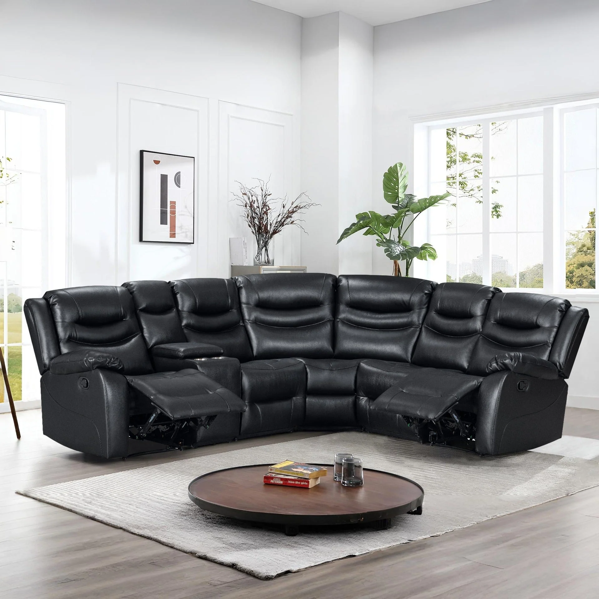 Silverdale Air Leather Manual Recliner Corner Sofa - Black - Image 6