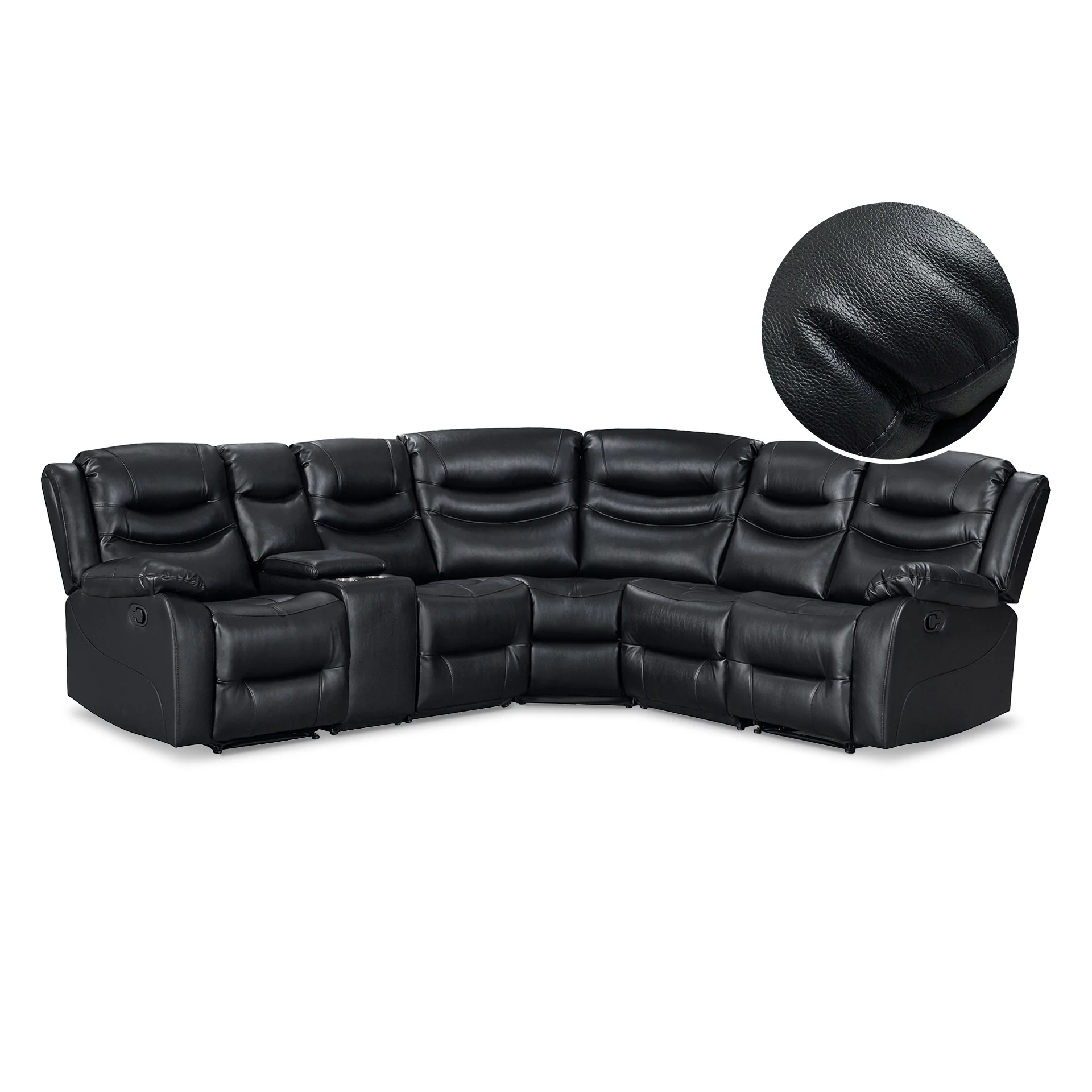 Silverdale Air Leather Manual Recliner Corner Sofa - Black - Image 7