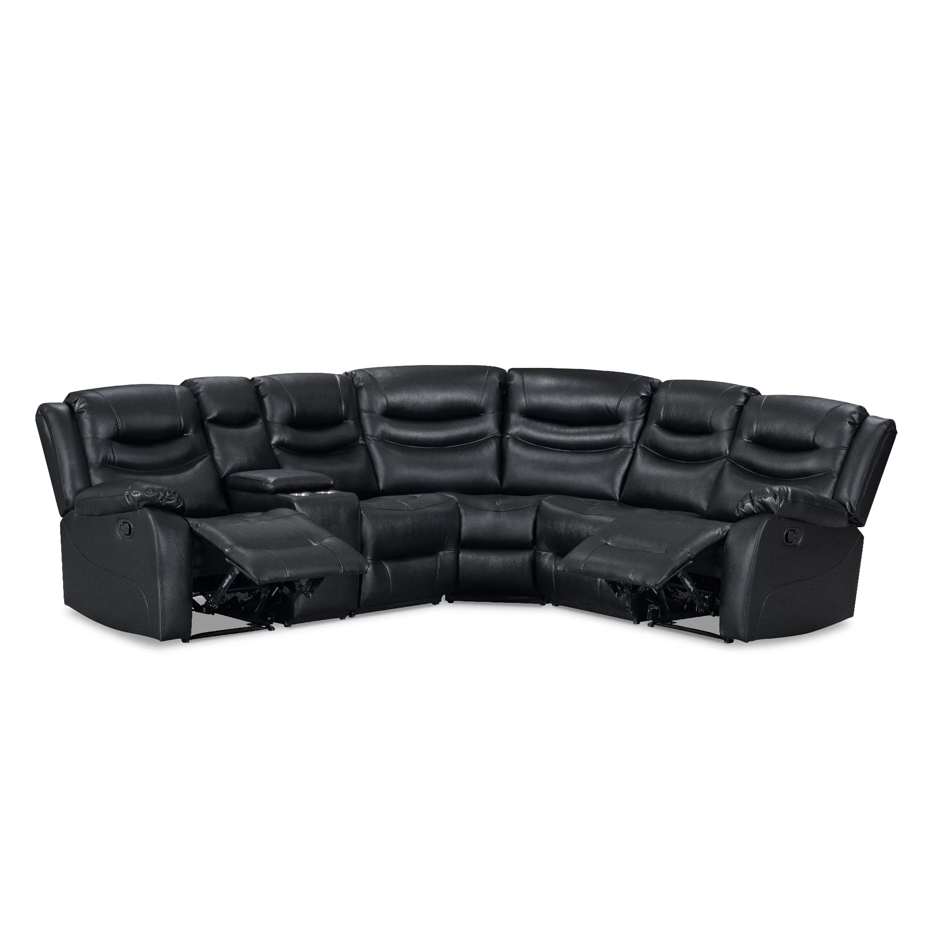 Silverdale Air Leather Manual Recliner Corner Sofa - Black - Image 8
