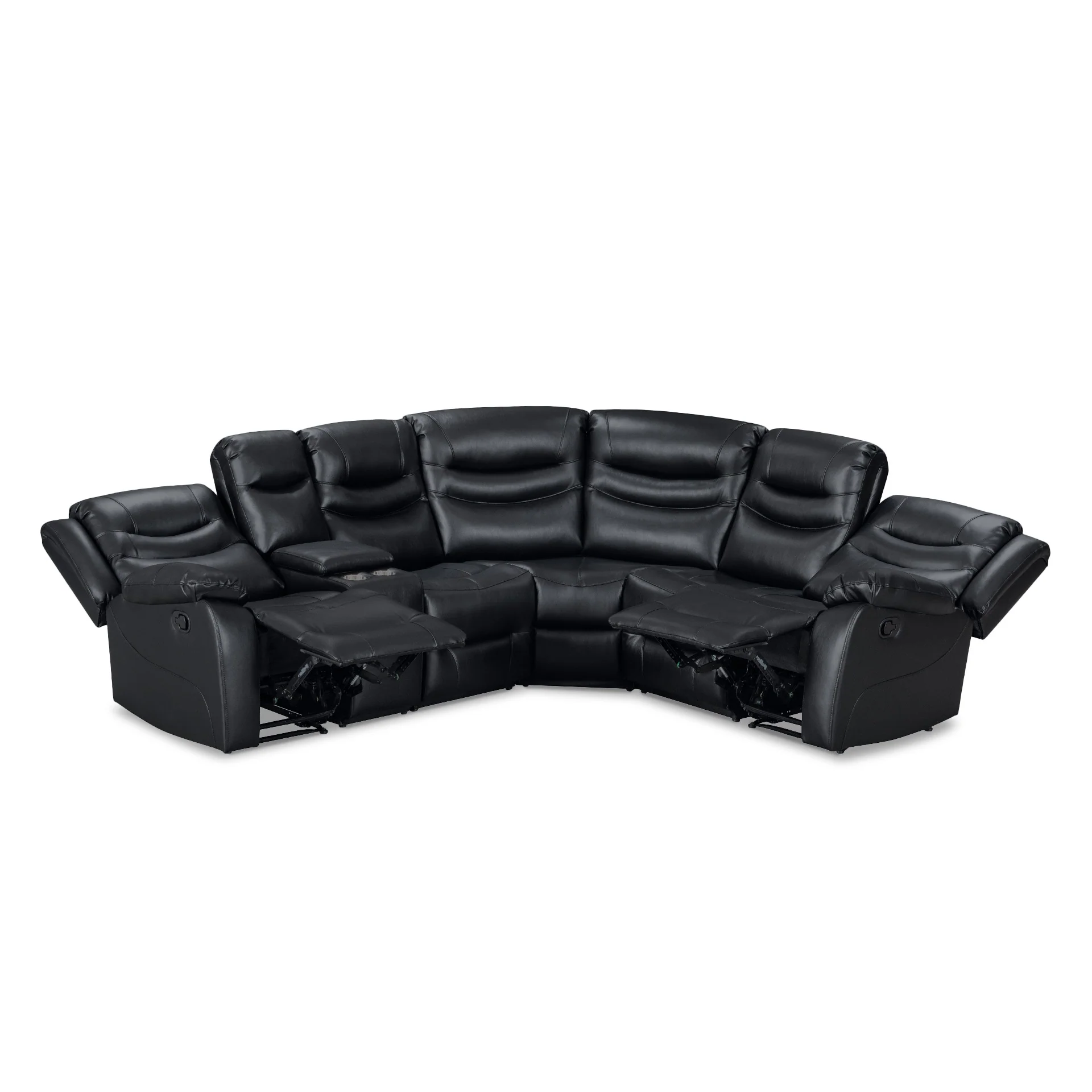 Silverdale Air Leather Manual Recliner Corner Sofa - Black - Image 9