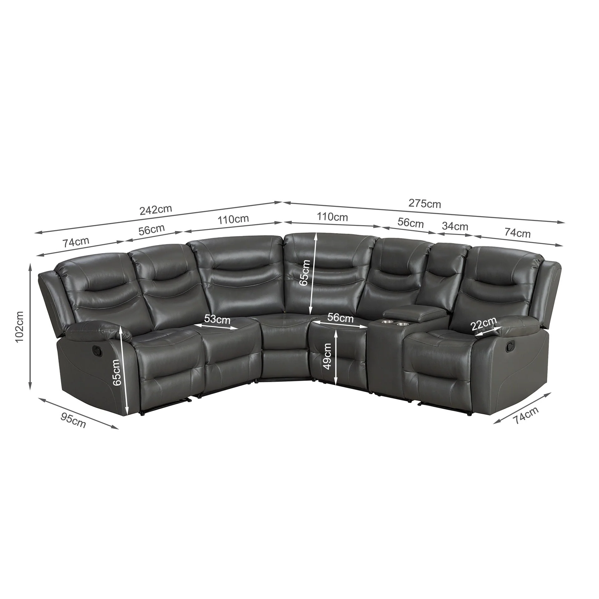 Silverdale Air Leather Manual Recliner Corner Sofa - Grey - Image 14