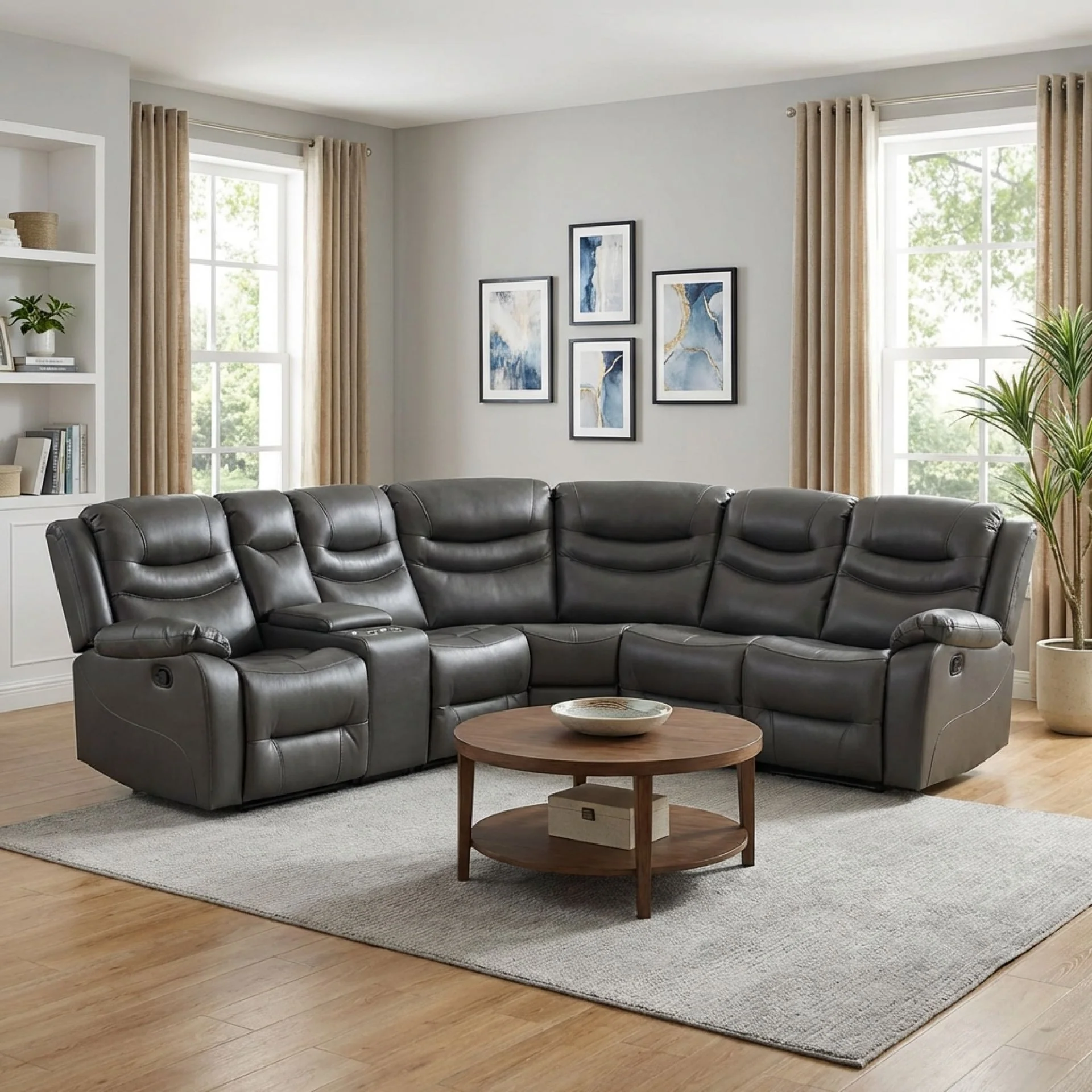 Silverdale Air Leather Manual Recliner Corner Sofa - Grey - Image 3