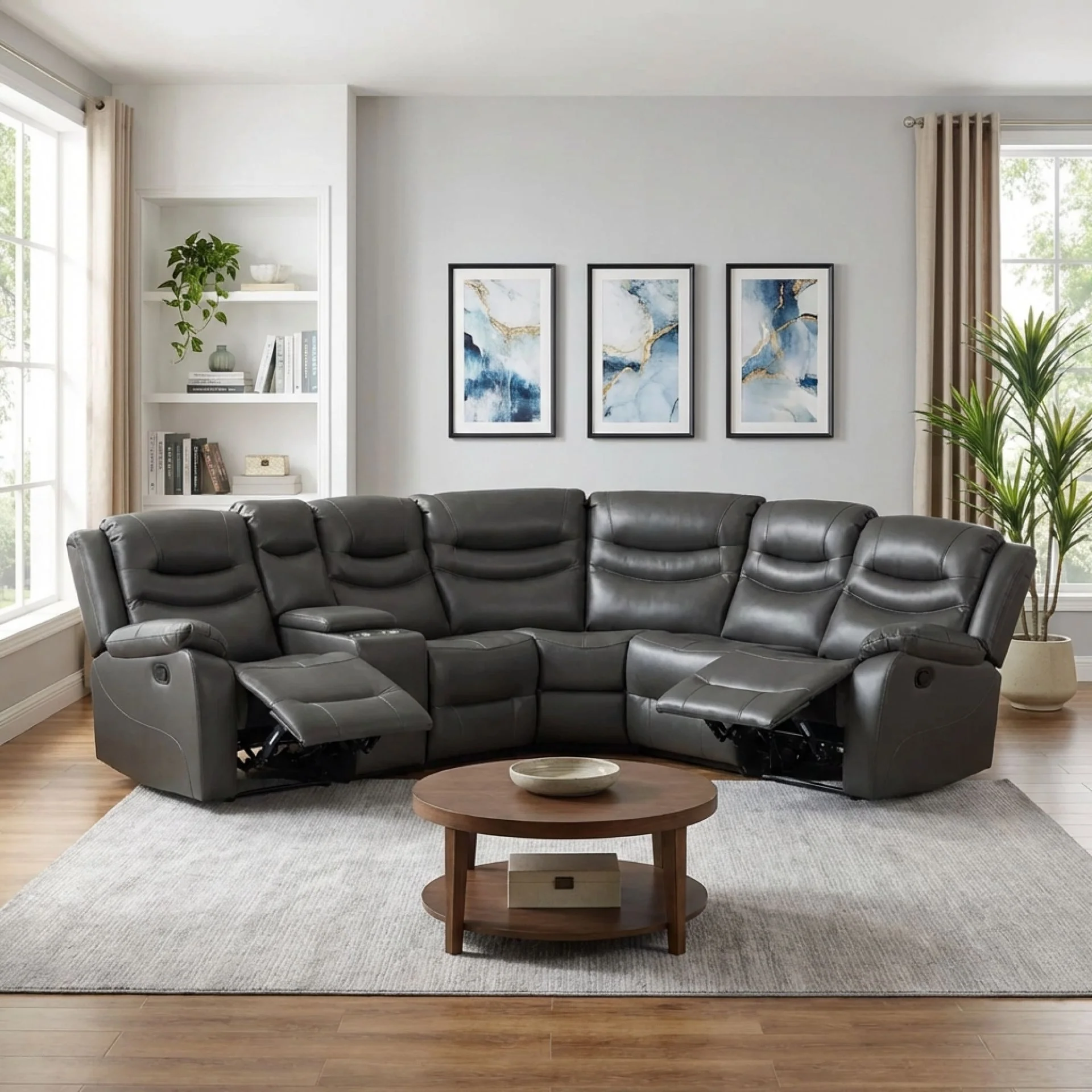 Silverdale Air Leather Manual Recliner Corner Sofa - Grey - Image 4