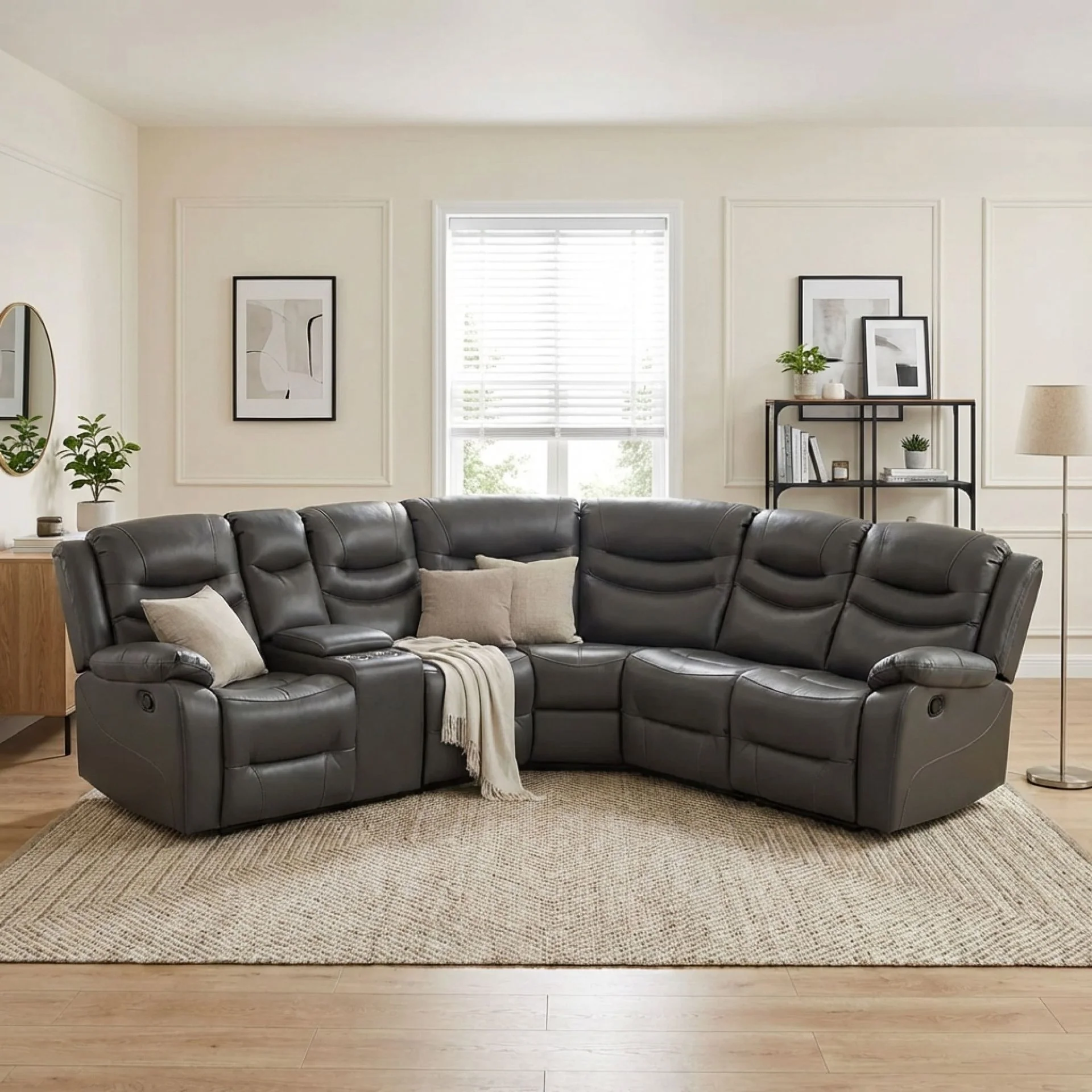 Silverdale Air Leather Manual Recliner Corner Sofa - Grey - Image 5