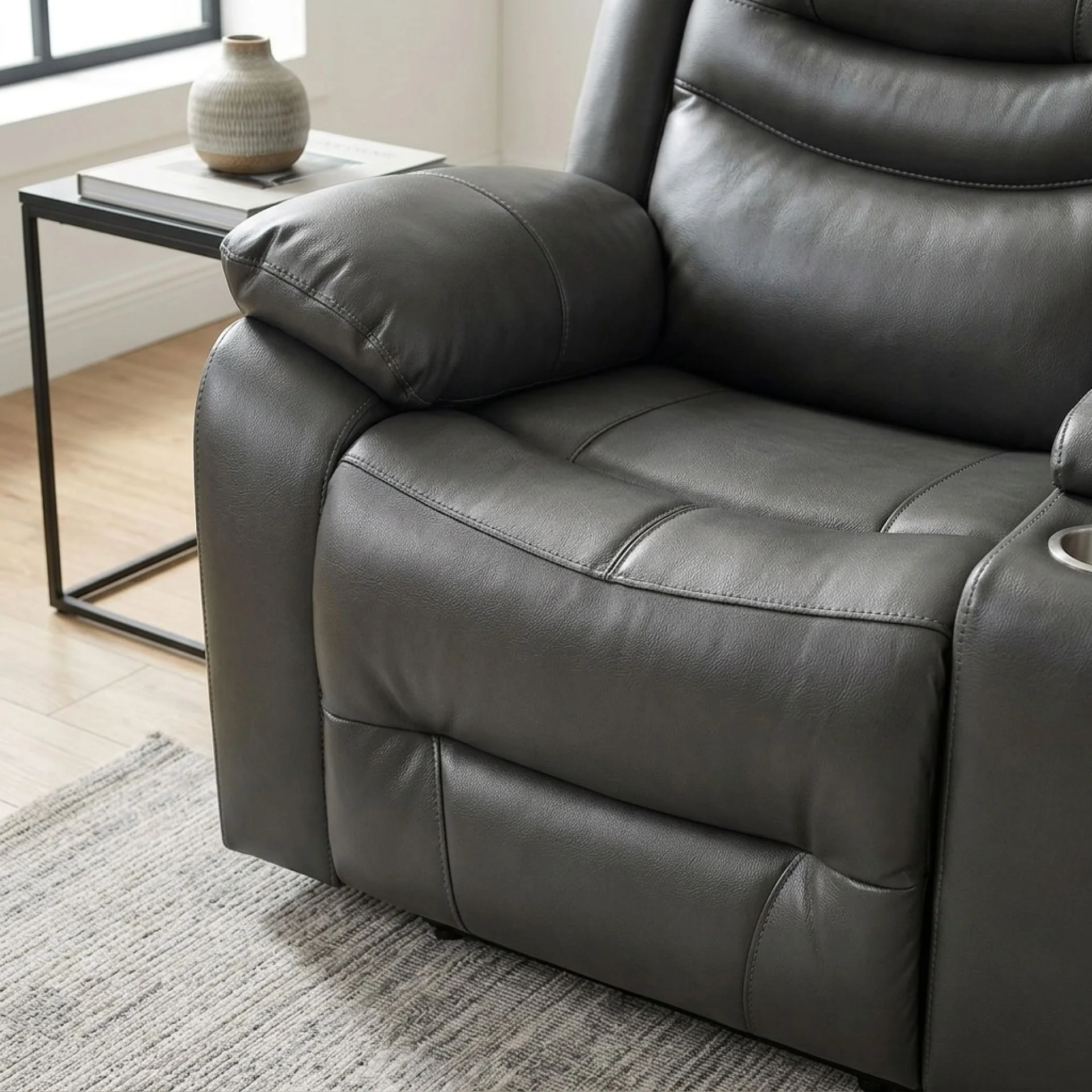 Silverdale Air Leather Manual Recliner Corner Sofa - Grey - Image 7