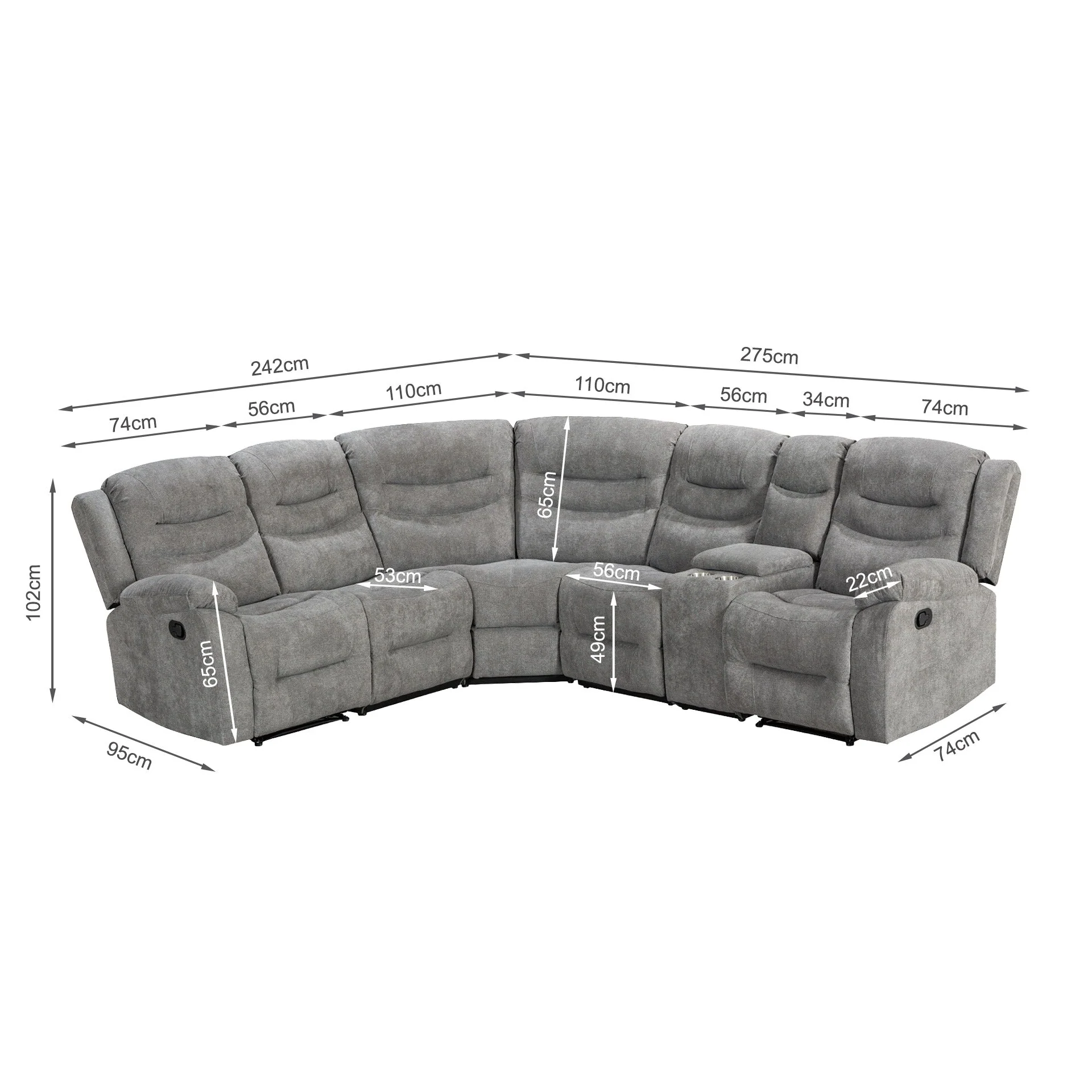 Silverdale Fabric Manual Recliner Corner Sofa - Grey - Image 13