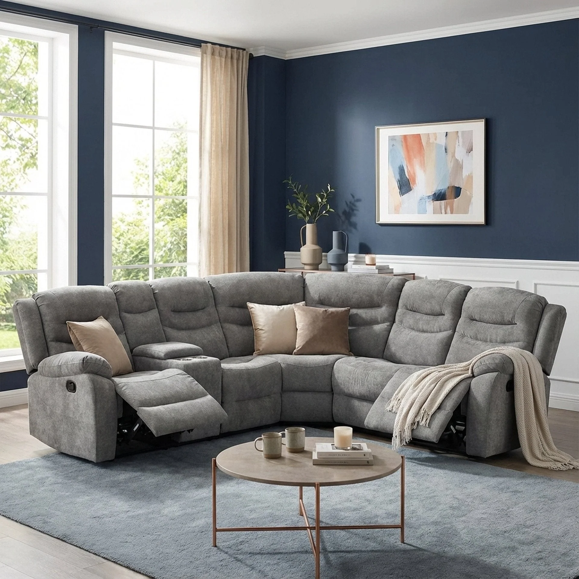 Silverdale Fabric Manual Recliner Corner Sofa - Grey - Image 3