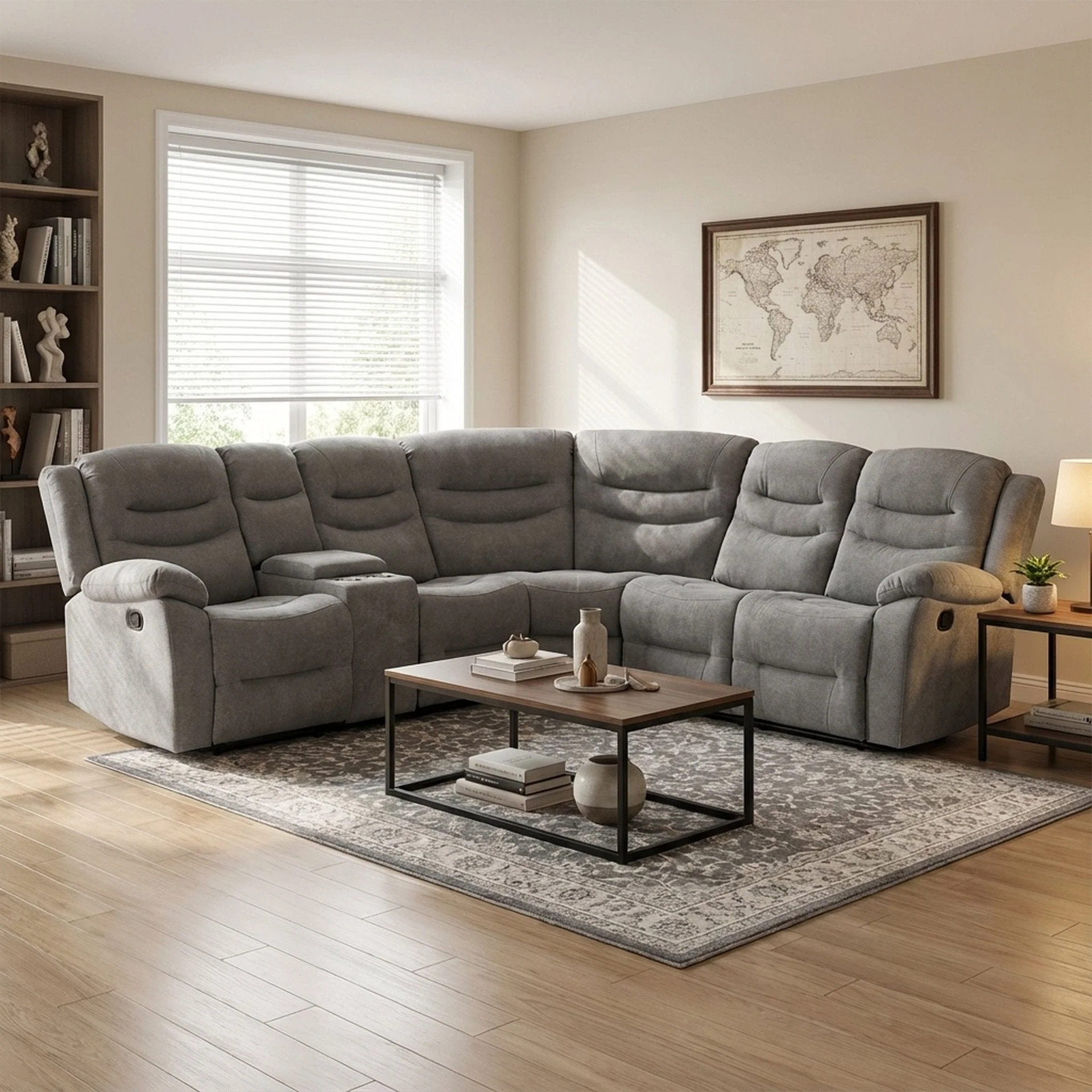 Silverdale Fabric Manual Recliner Corner Sofa - Grey - Image 4