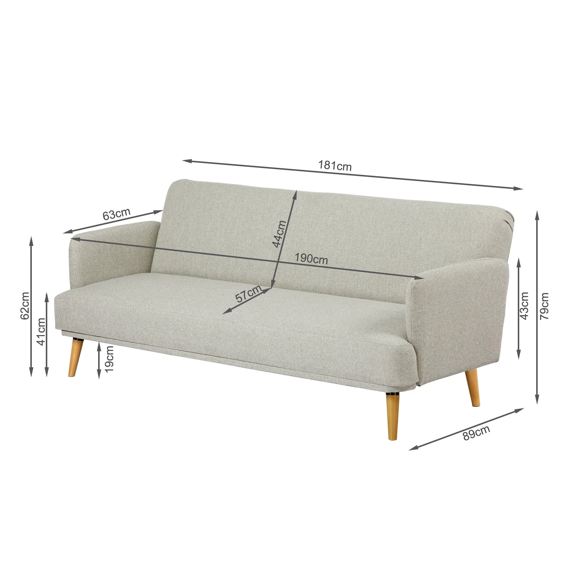 Silverton 3 Seater Sofa Bed - Light Grey - Image 15