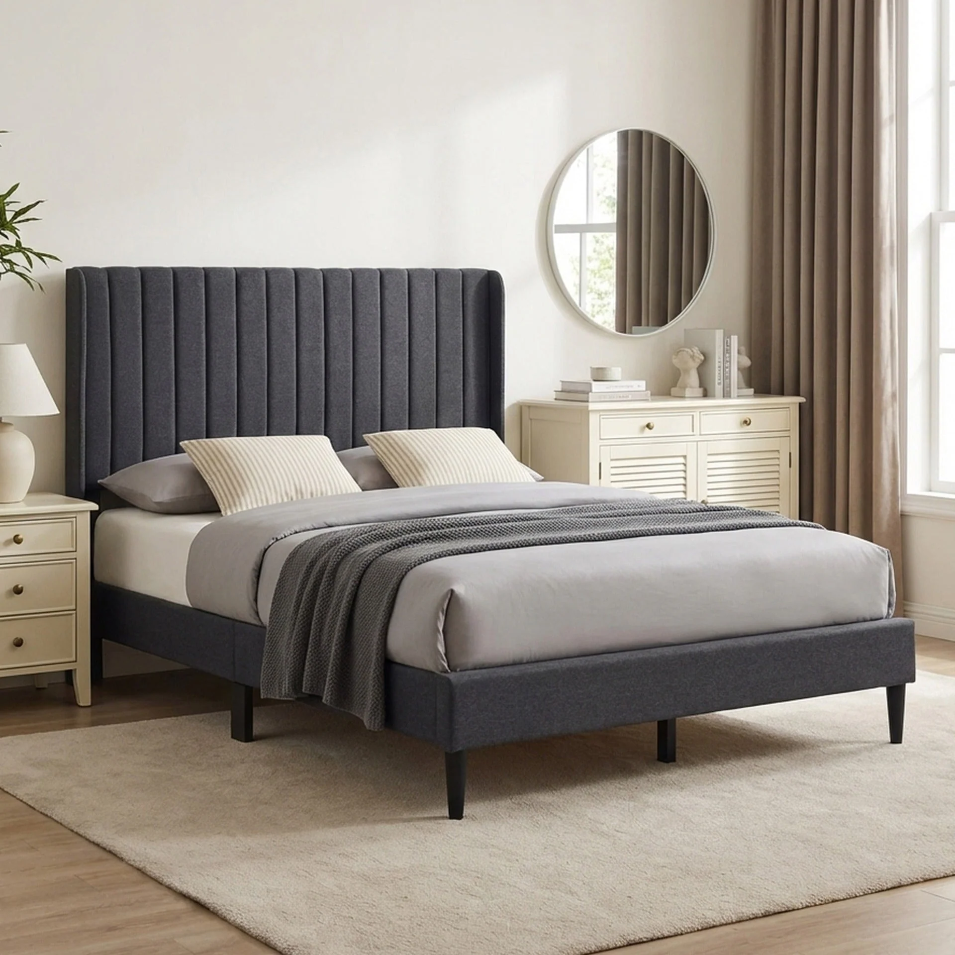 Simien Double Fabric Bed Frame - Mid Grey
