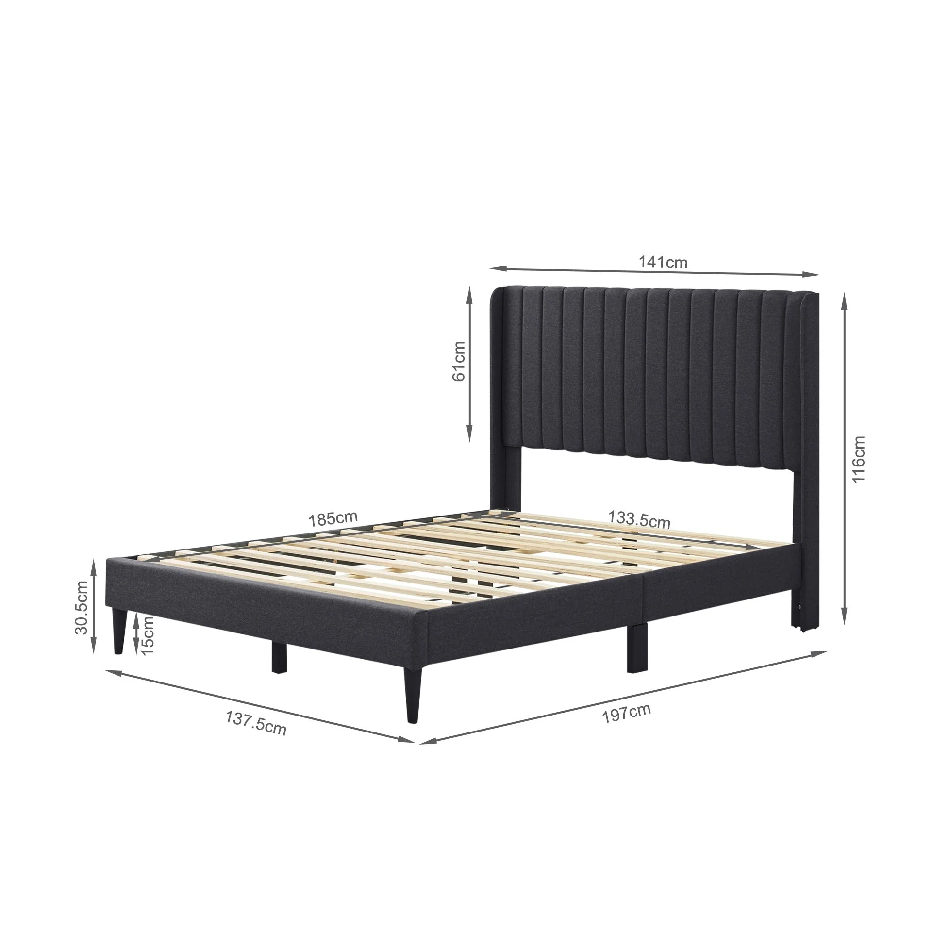 Simien Double Fabric Bed Frame - Mid Grey - Image 10