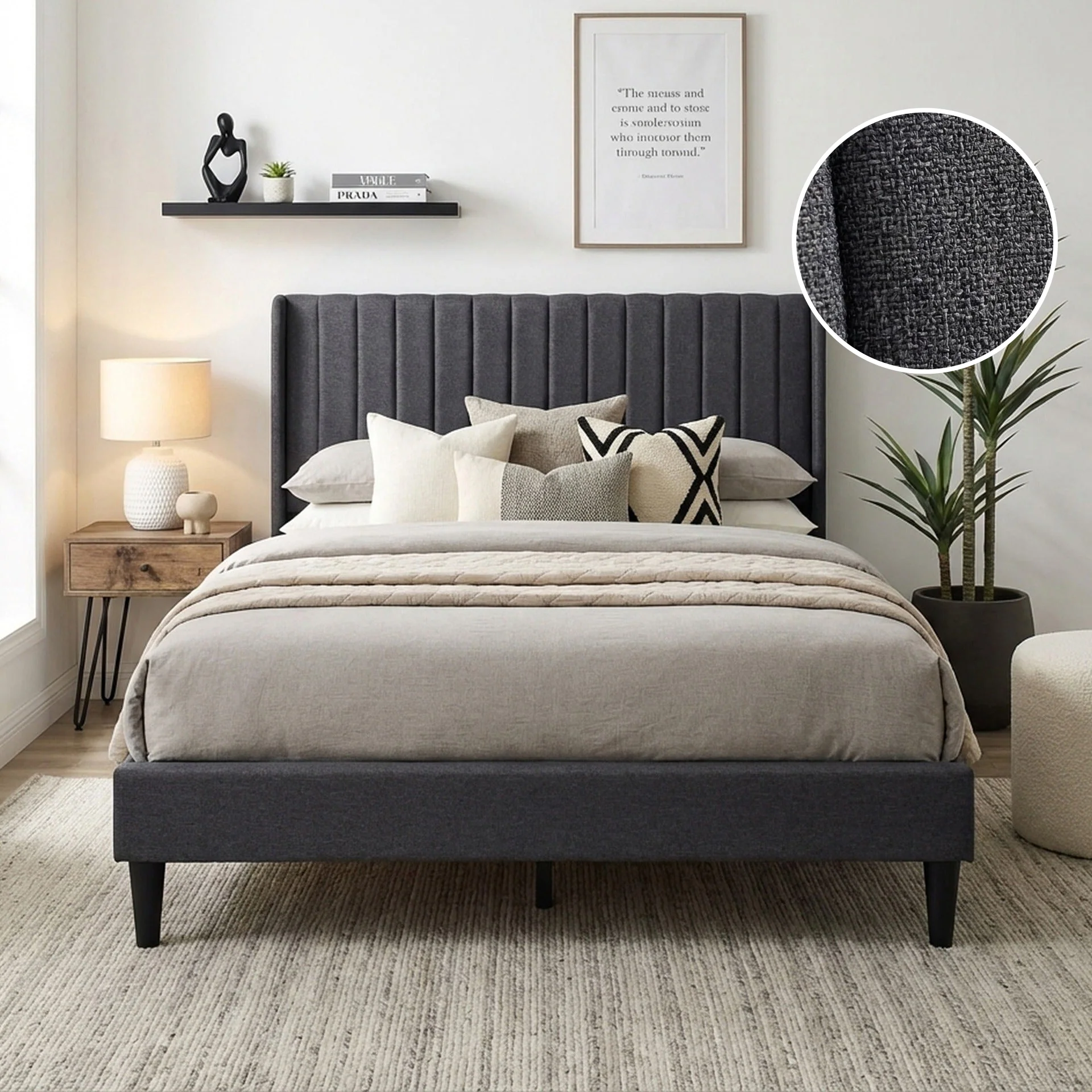 Simien Double Fabric Bed Frame - Mid Grey - Image 2