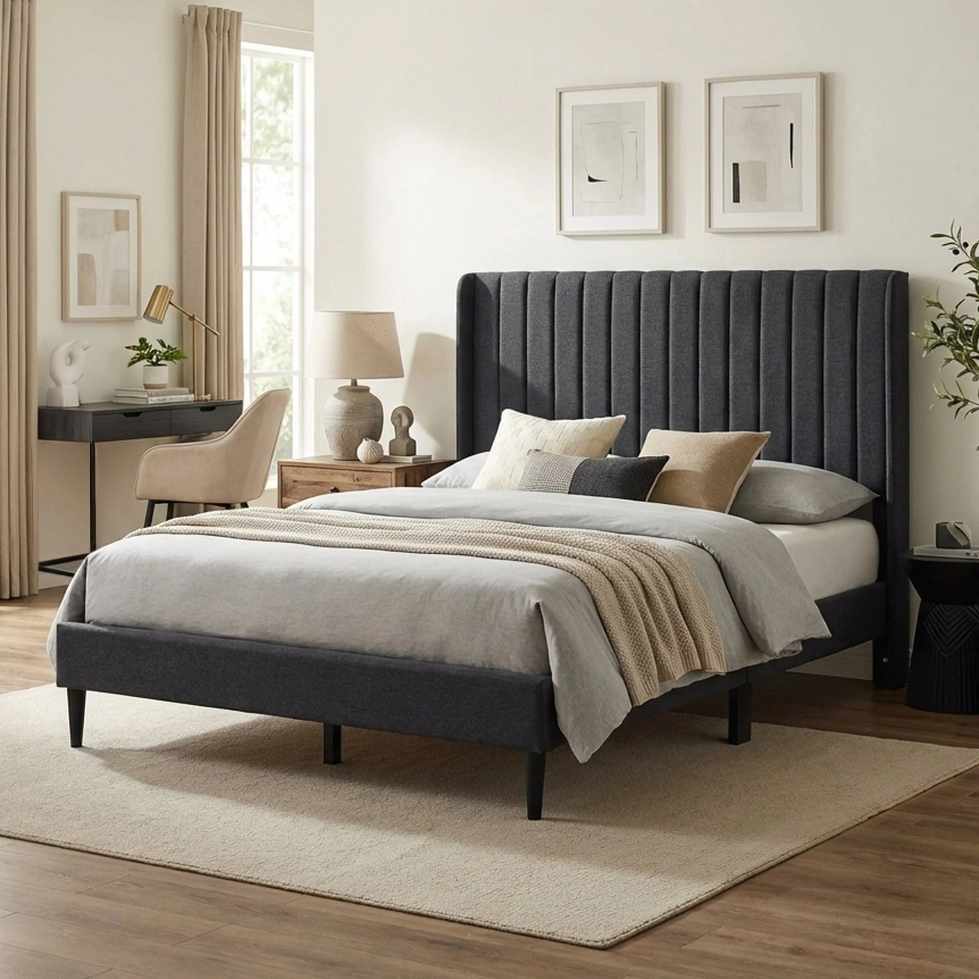 Simien Double Fabric Bed Frame - Mid Grey - Image 3