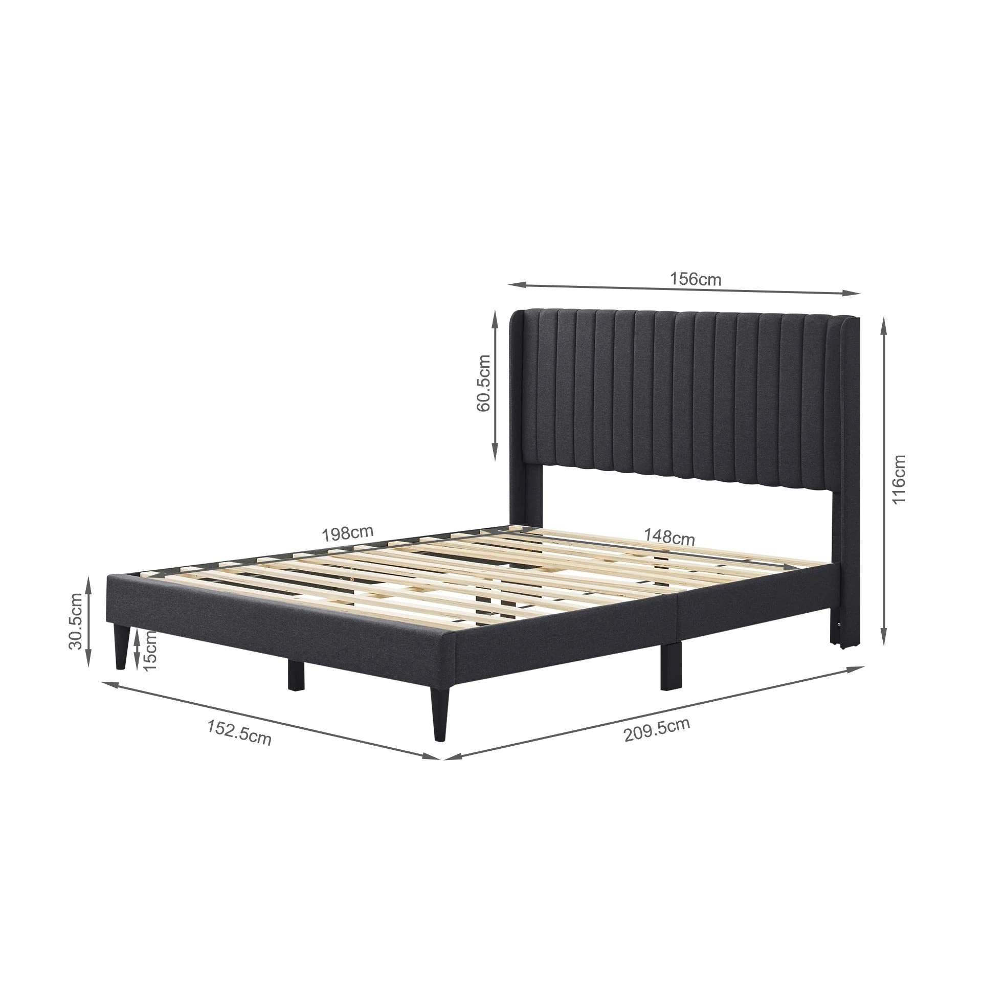 Simien Queen Fabric Bed Frame - Mid Grey - Image 11
