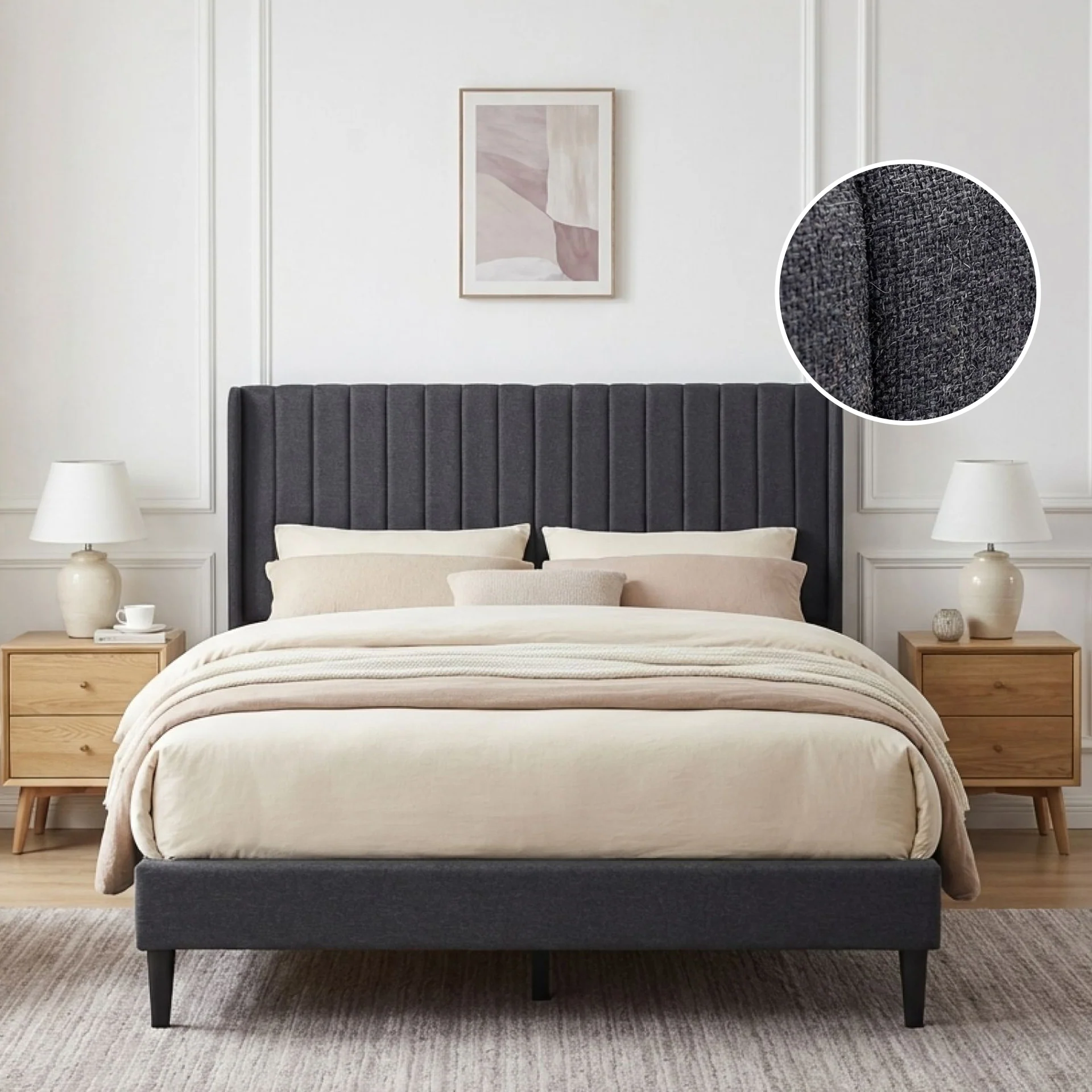 Simien Queen Fabric Bed Frame - Mid Grey - Image 2