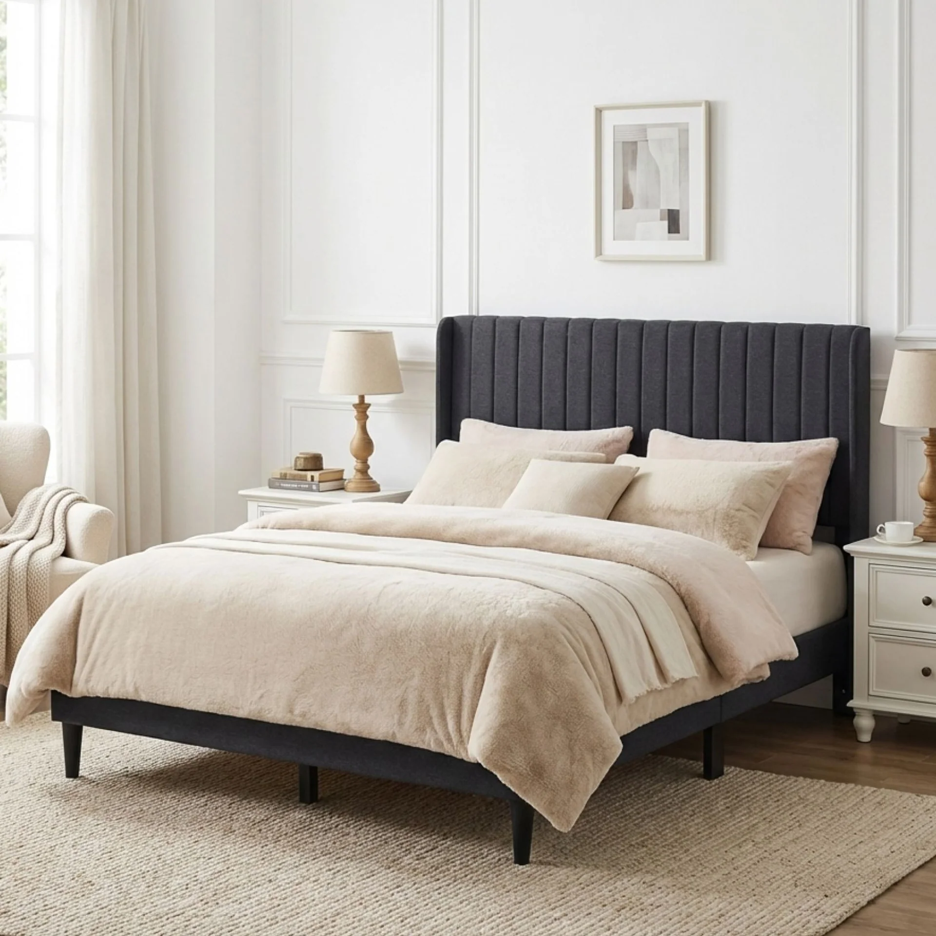 Simien Queen Fabric Bed Frame - Mid Grey - Image 3