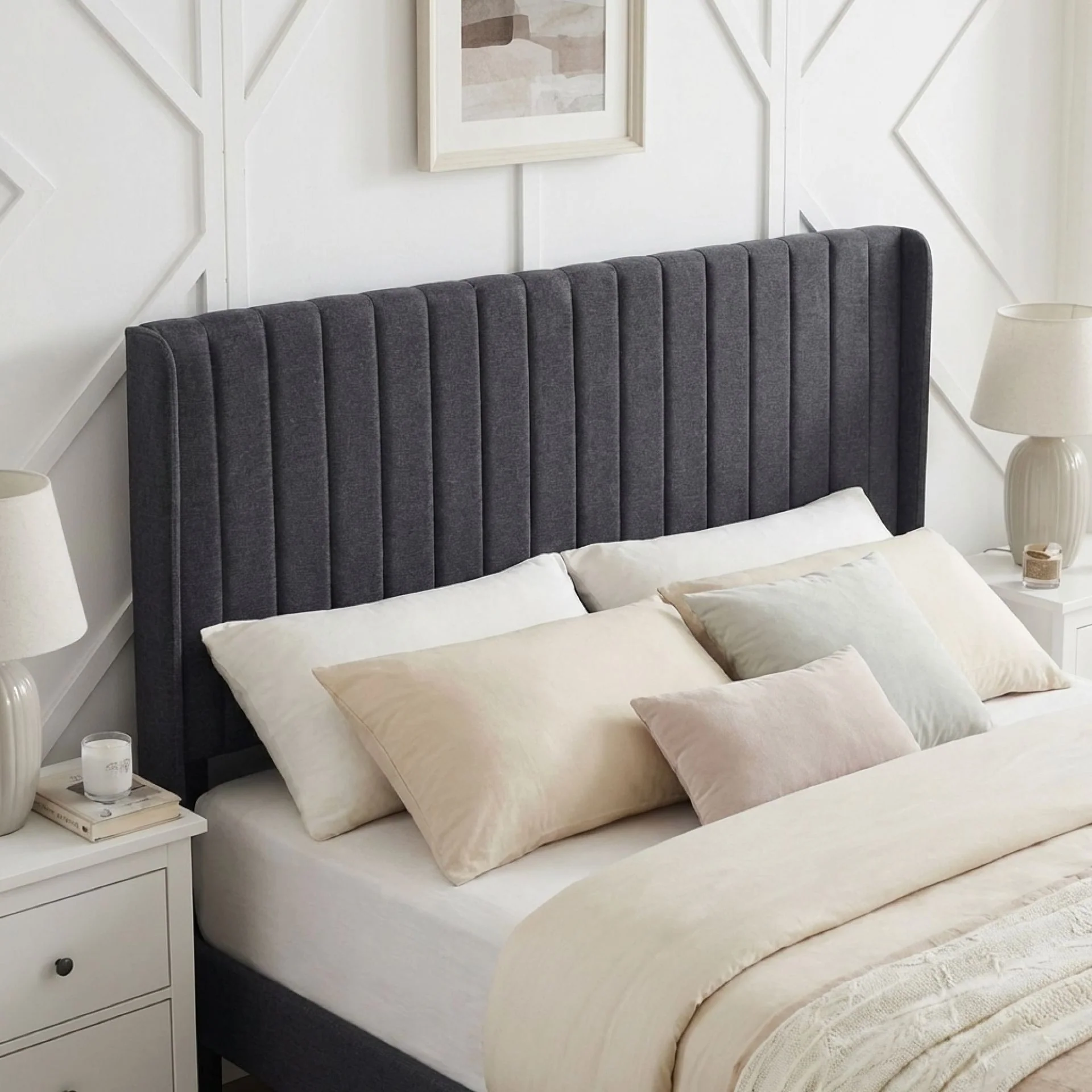Simien Queen Fabric Bed Frame - Mid Grey - Image 5