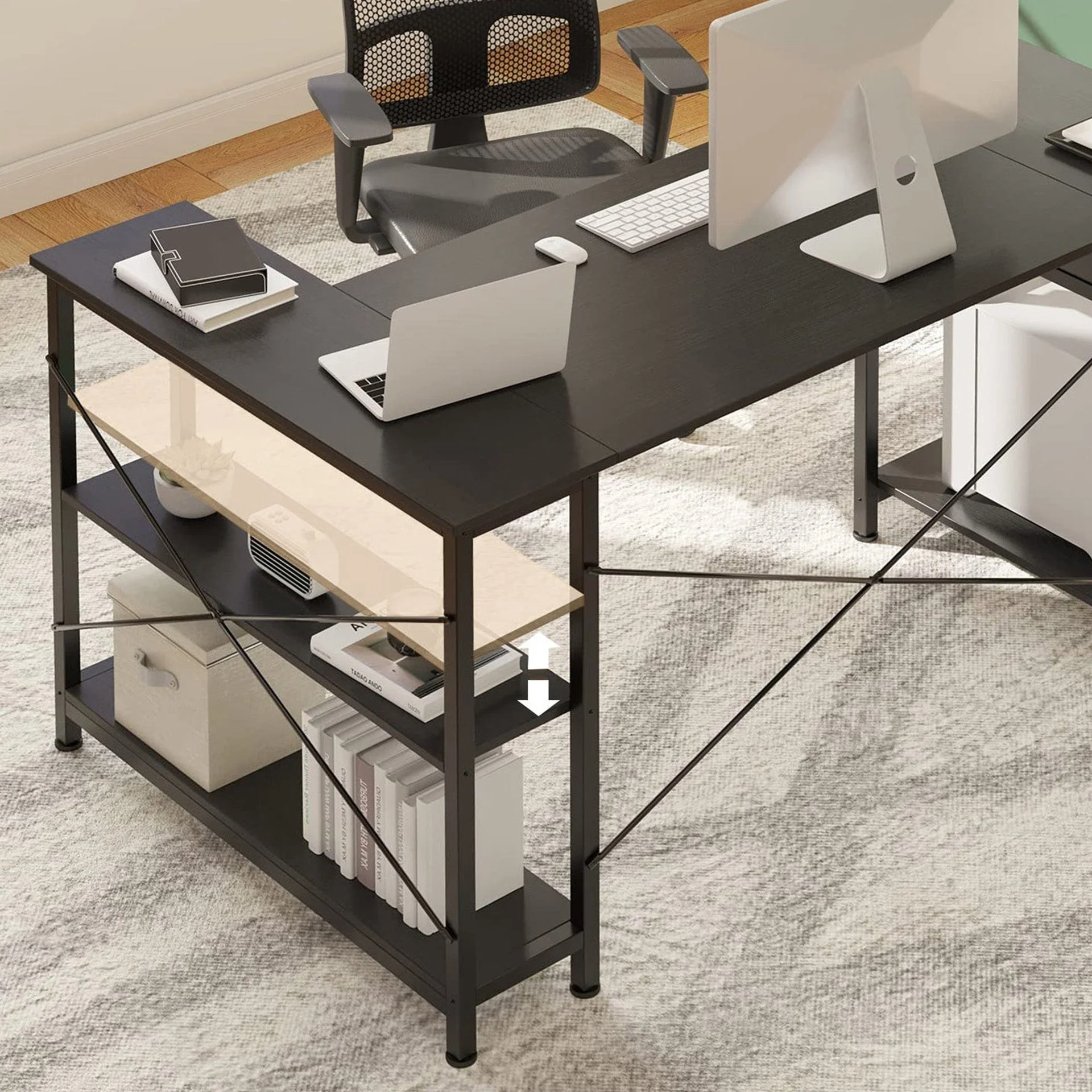 Simon Computer Corner Desk with Bookshelf - Black - Image 2