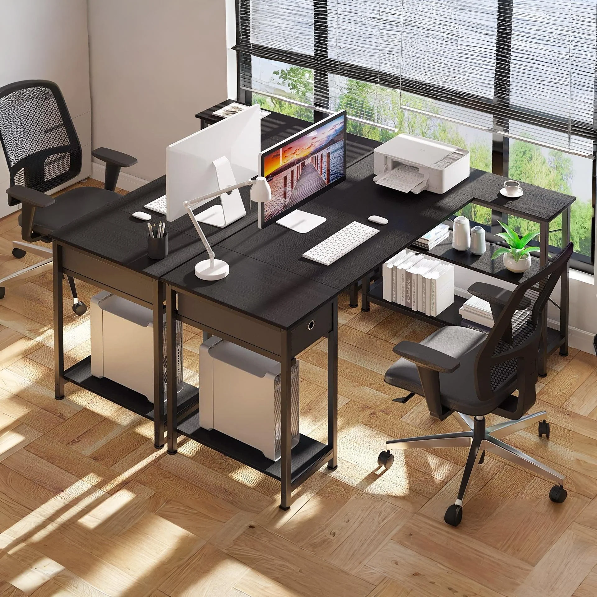 Simon Computer Corner Desk with Bookshelf - Black - Image 3