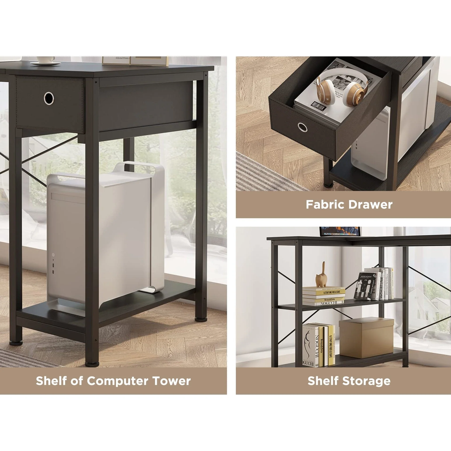 Simon Computer Corner Desk with Bookshelf - Black - Image 4