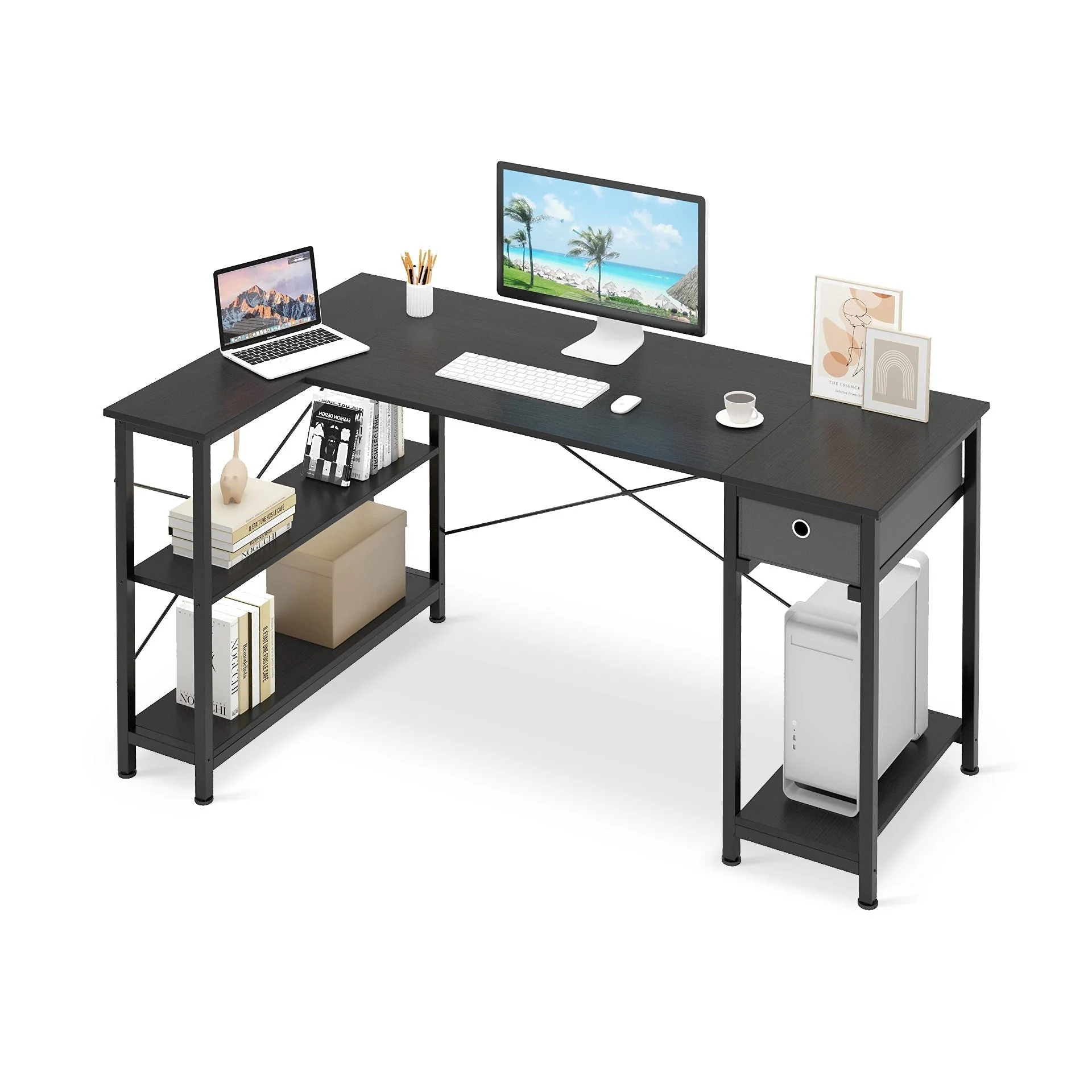 Simon Computer Corner Desk with Bookshelf - Black - Image 5