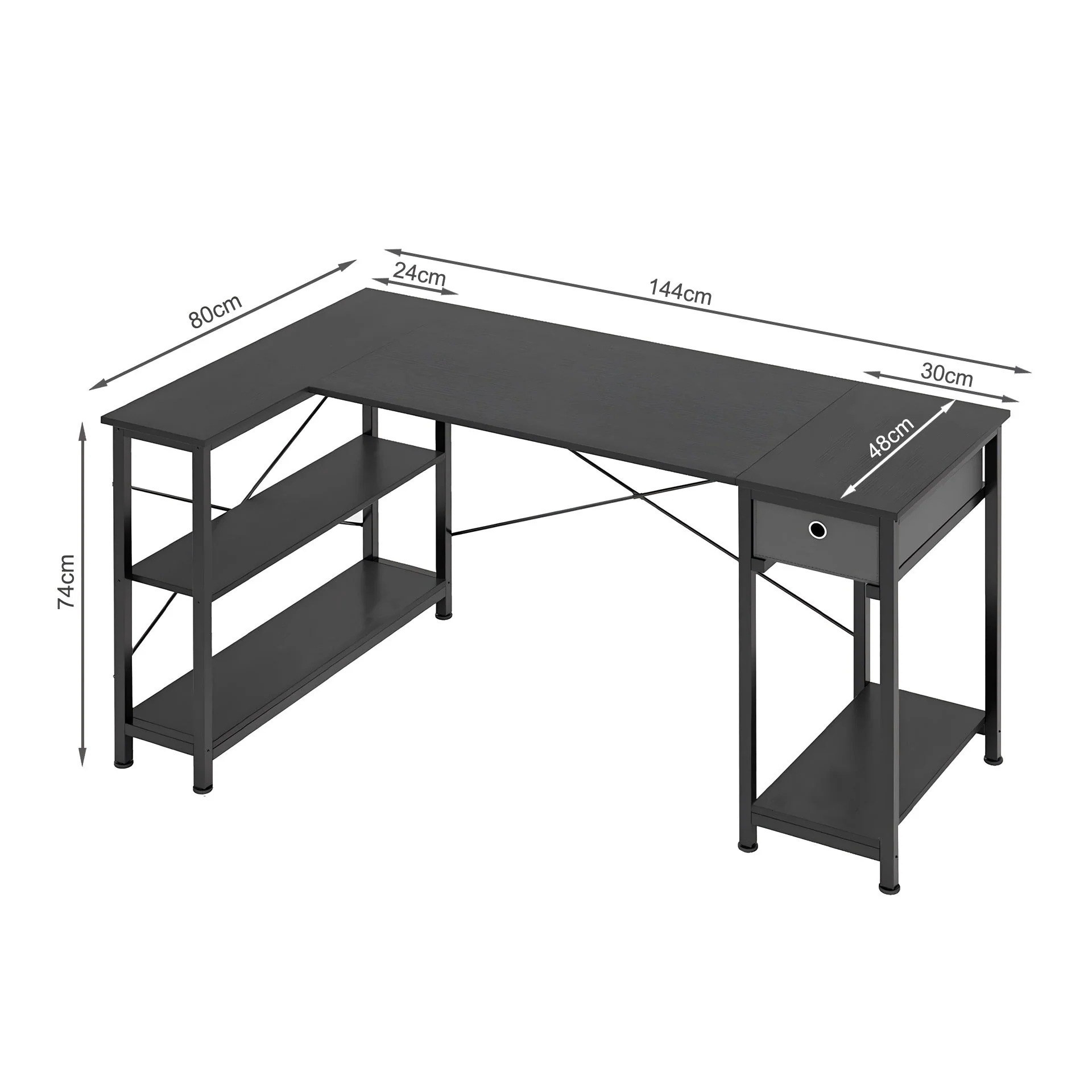 Simon Computer Corner Desk with Bookshelf - Black - Image 6