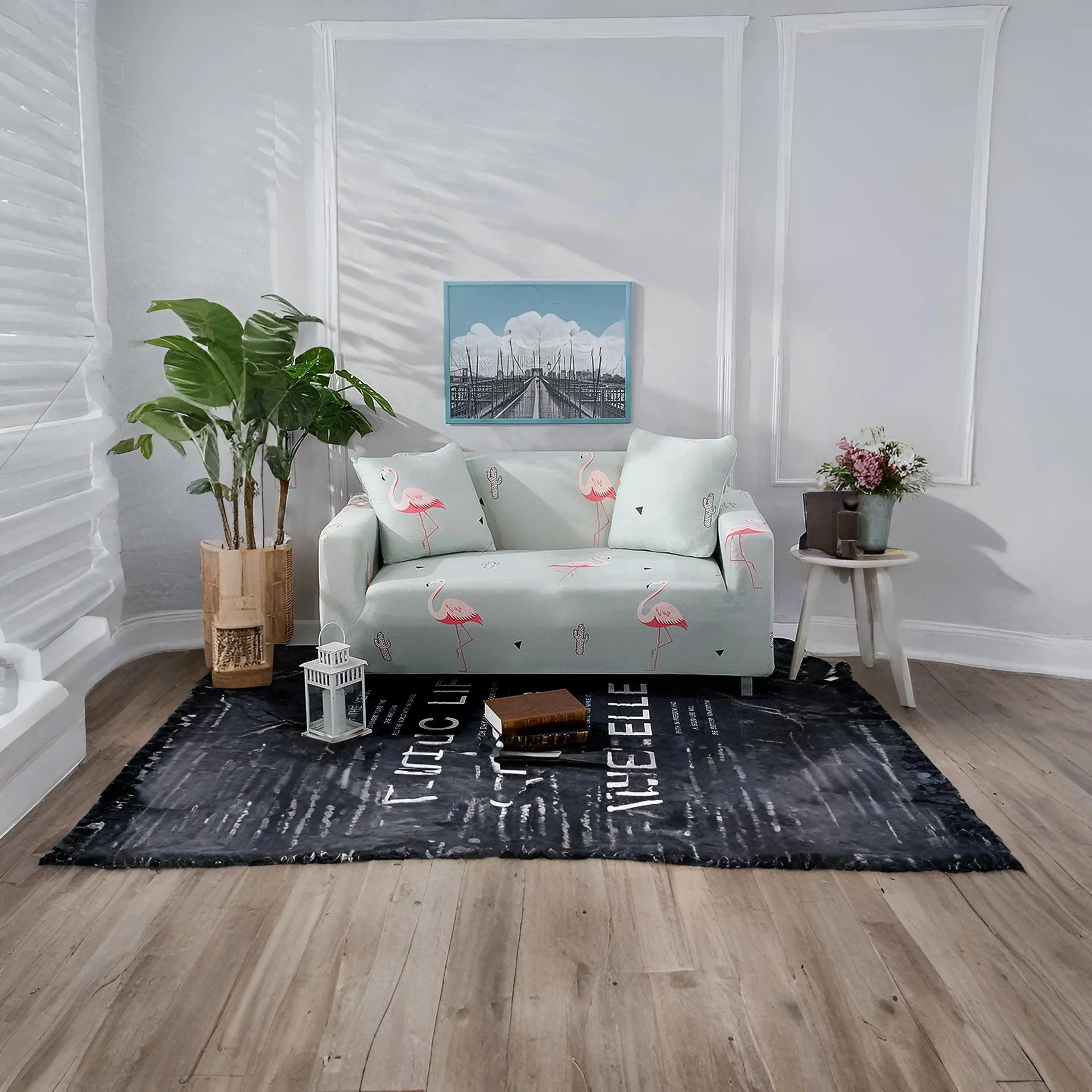 Single Sofa Cover Couch Cover 90-140cm - Flamingo