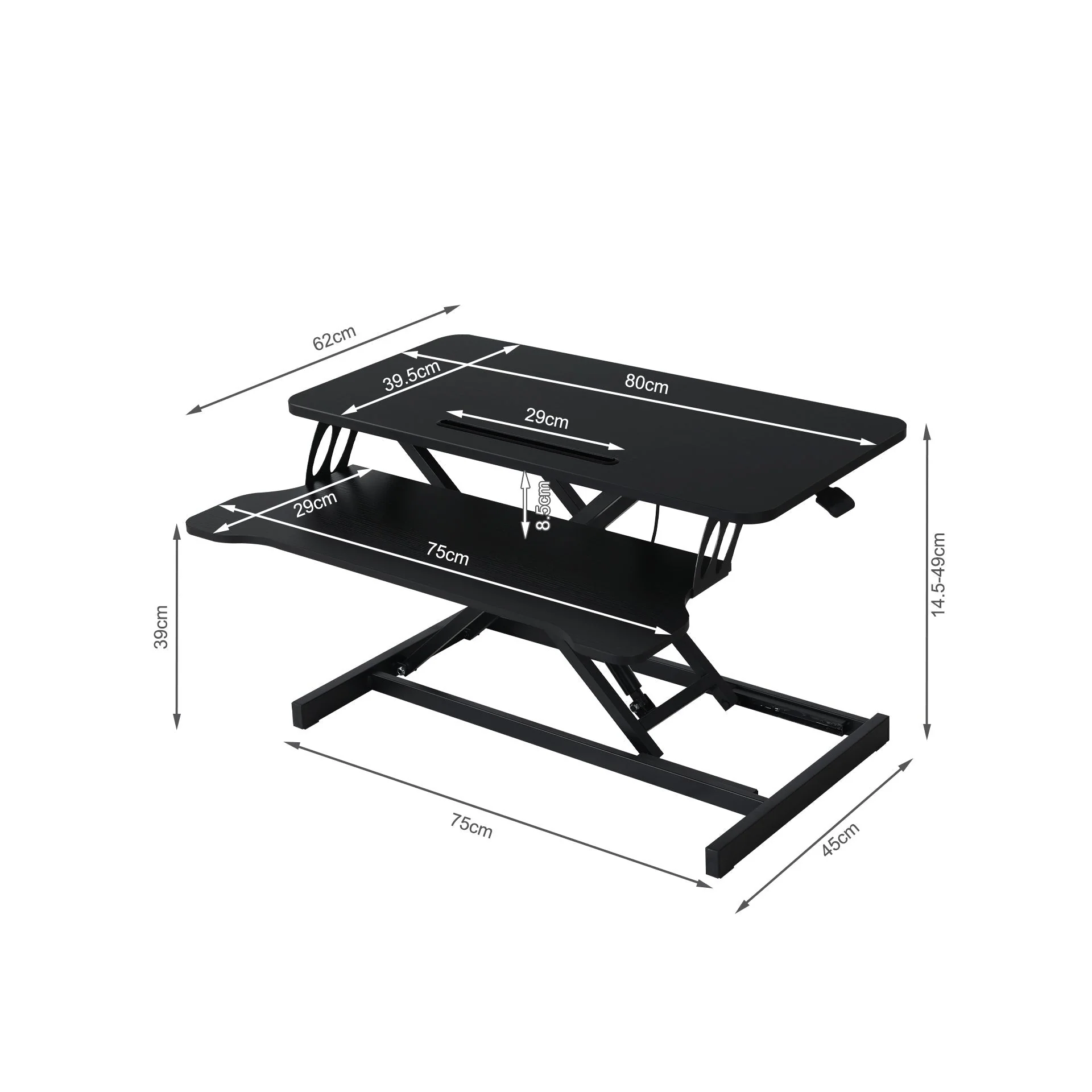 Sit-Stand Desk Converter with Keyboard Tray - Black - Image 13
