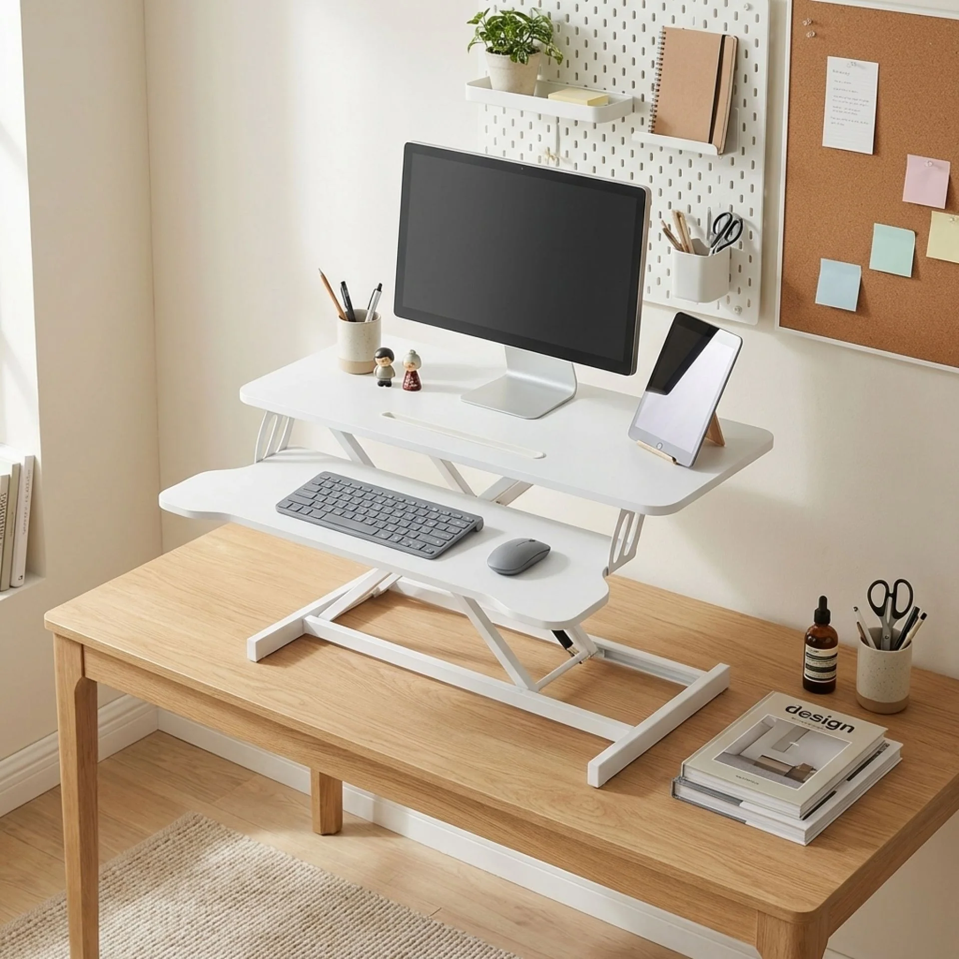 Sit-Stand Desk Converter with Keyboard Tray - White - Image 3
