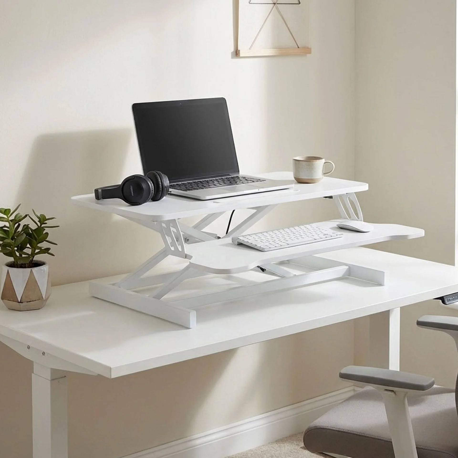 Sit-Stand Desk Converter with Keyboard Tray - White - Image 4