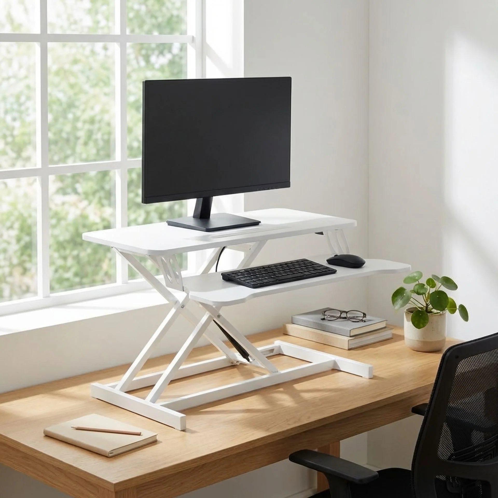 Sit-Stand Desk Converter with Keyboard Tray - White - Image 5