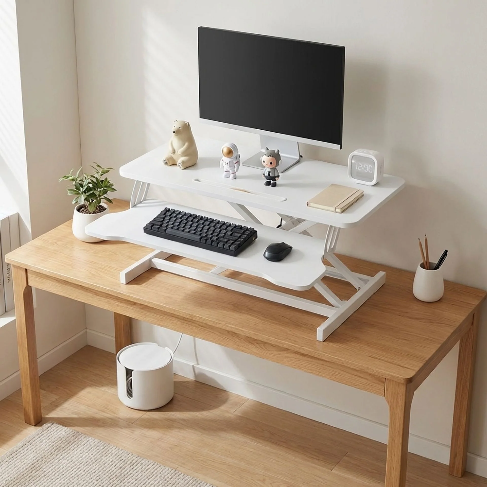 Sit-Stand Desk Converter with Keyboard Tray - White - Image 6