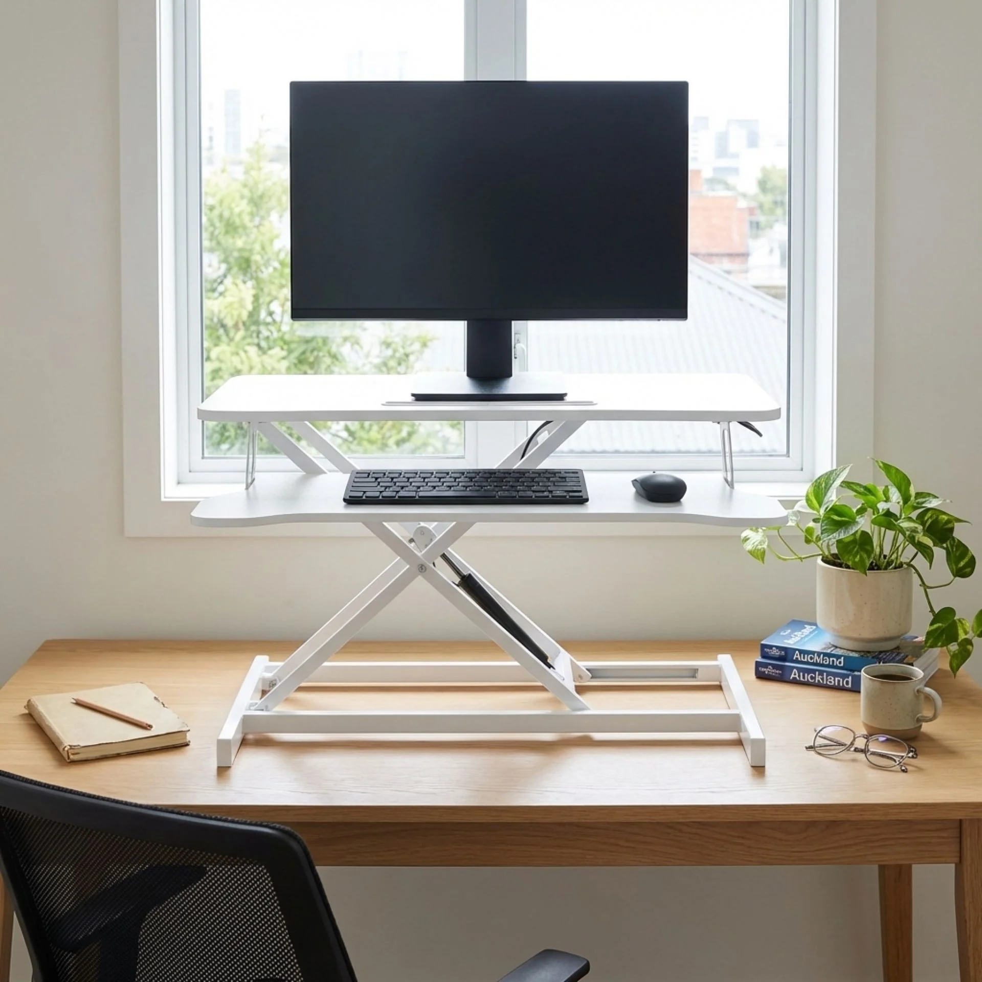 Sit-Stand Desk Converter with Keyboard Tray - White - Image 7
