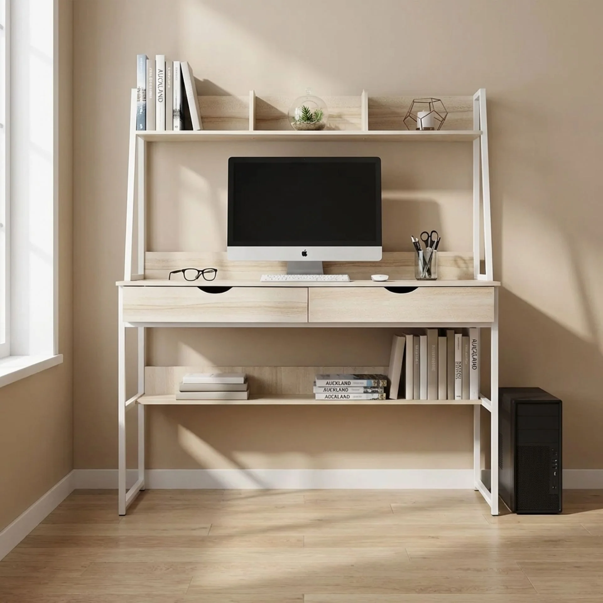 Siya 120cm Computer Desk with Drawers - Oak - Image 7