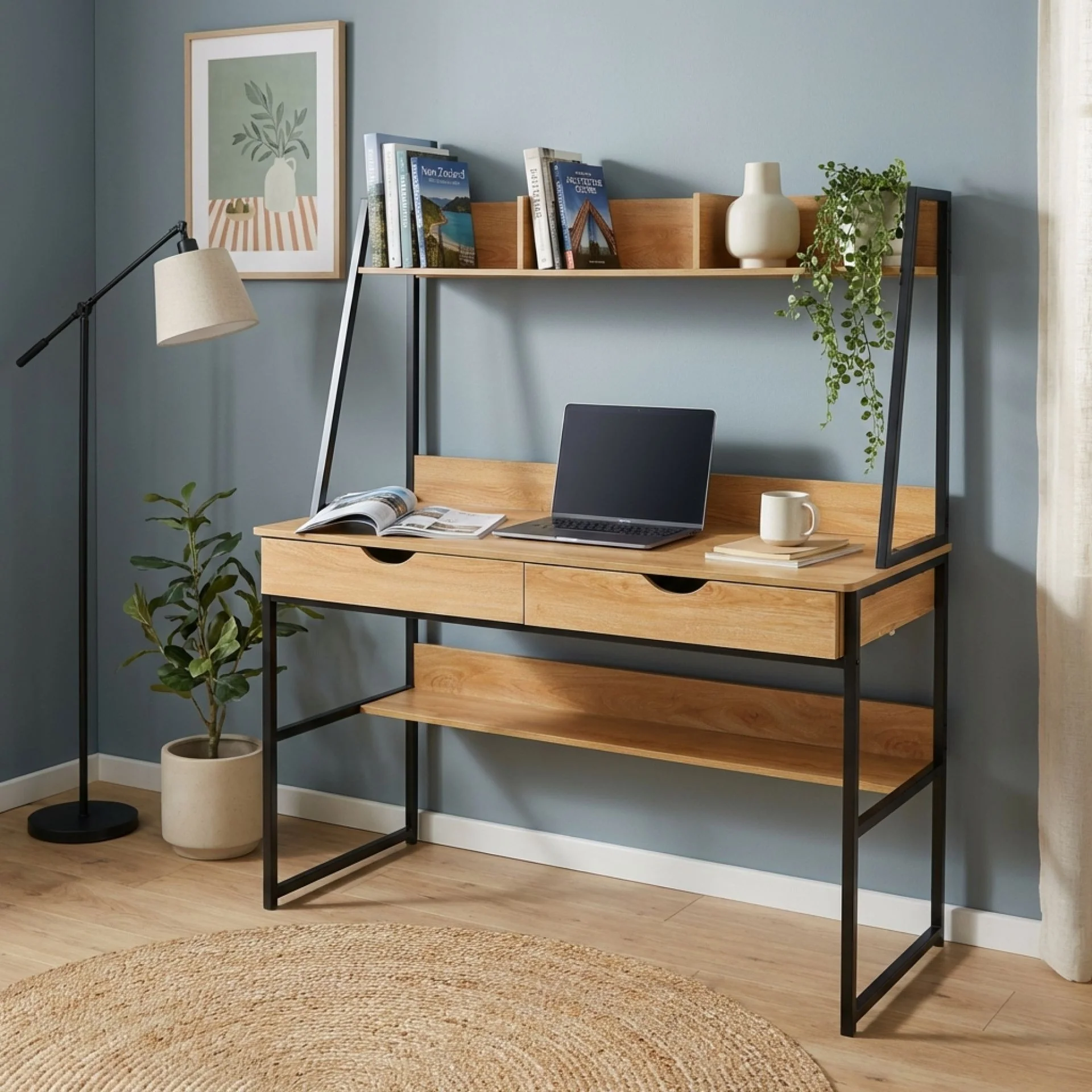 Siya 120cm Computer Study Desk with Drawers - Walnut - Image 3