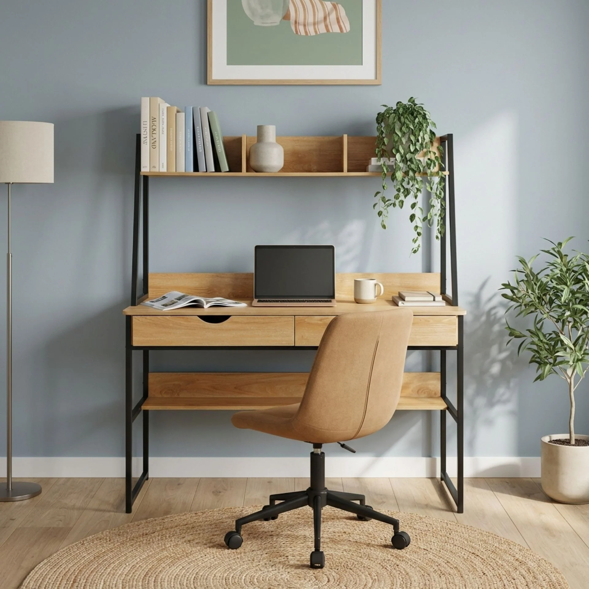 Siya 120cm Computer Study Desk with Drawers - Walnut - Image 4