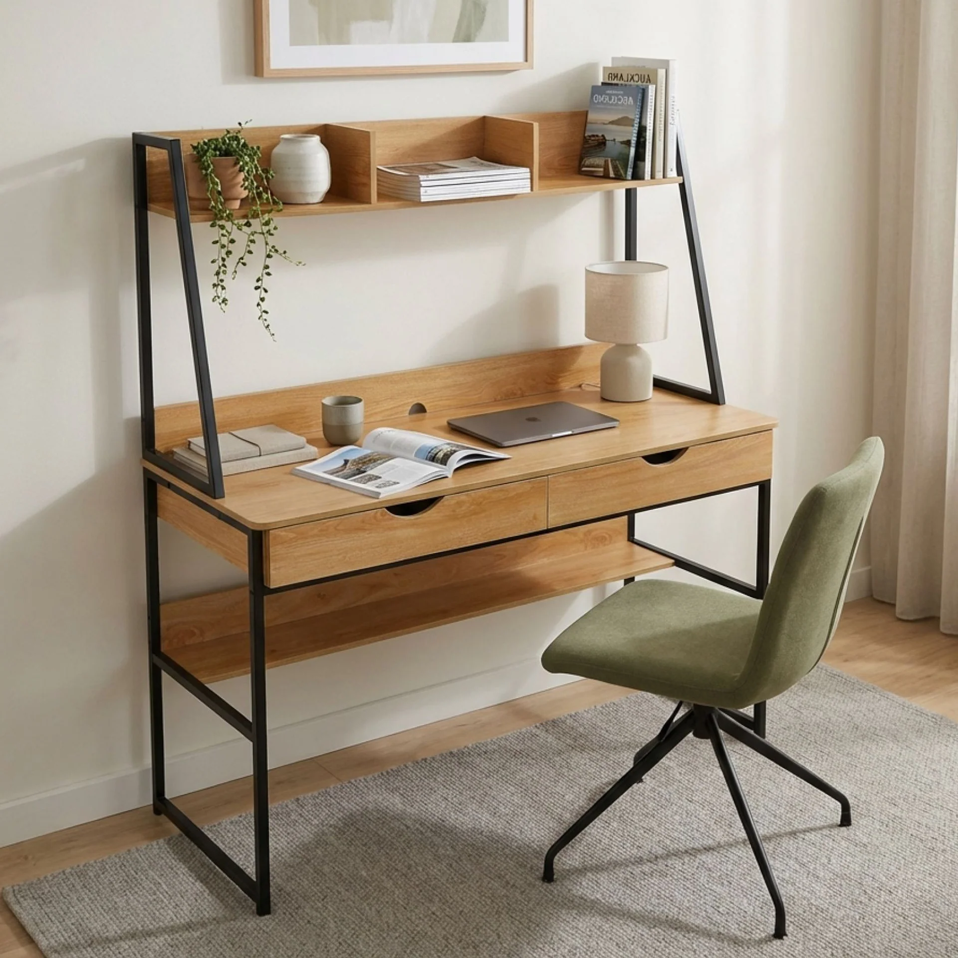 Siya 120cm Computer Study Desk with Drawers - Walnut - Image 5