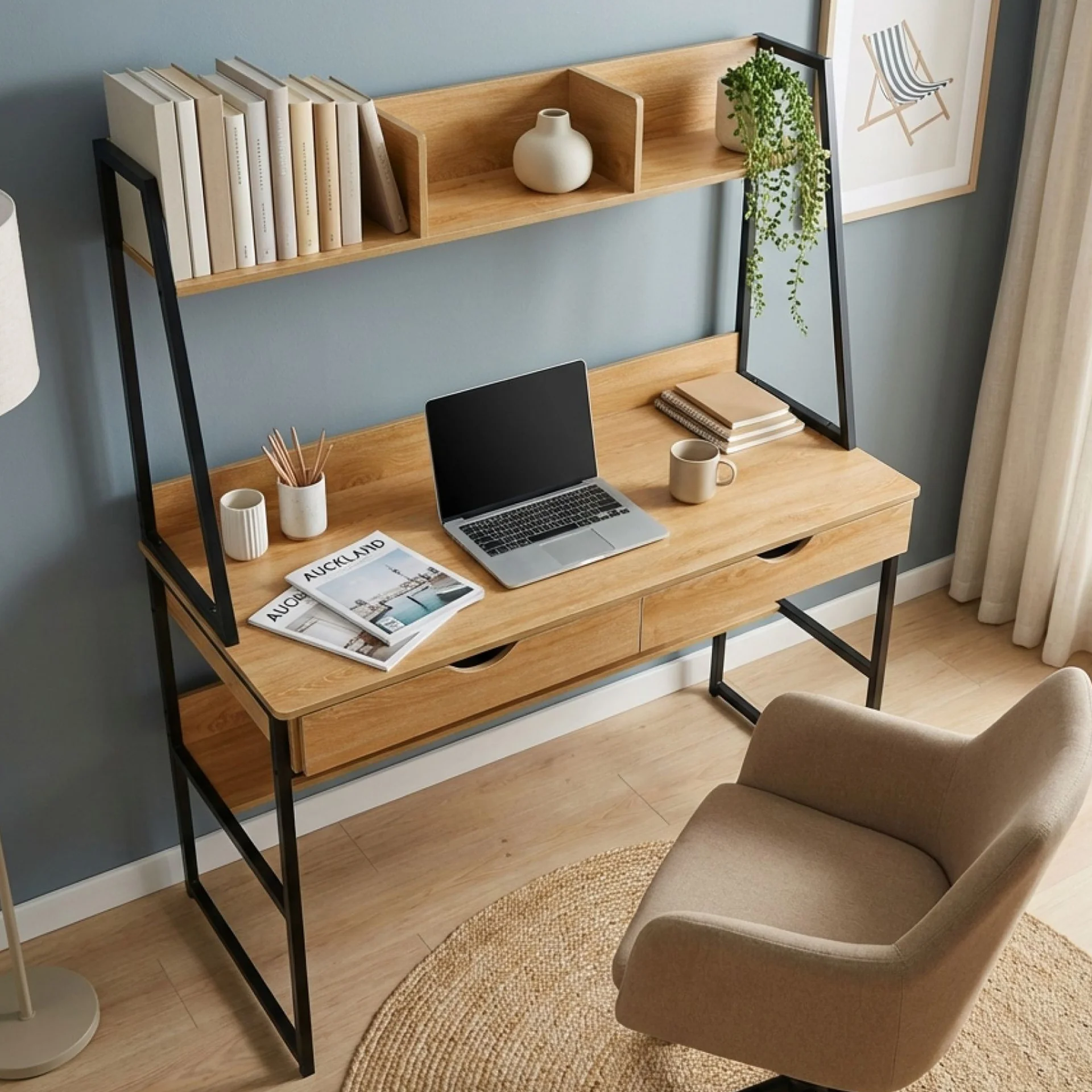 Siya 120cm Computer Study Desk with Drawers - Walnut - Image 6