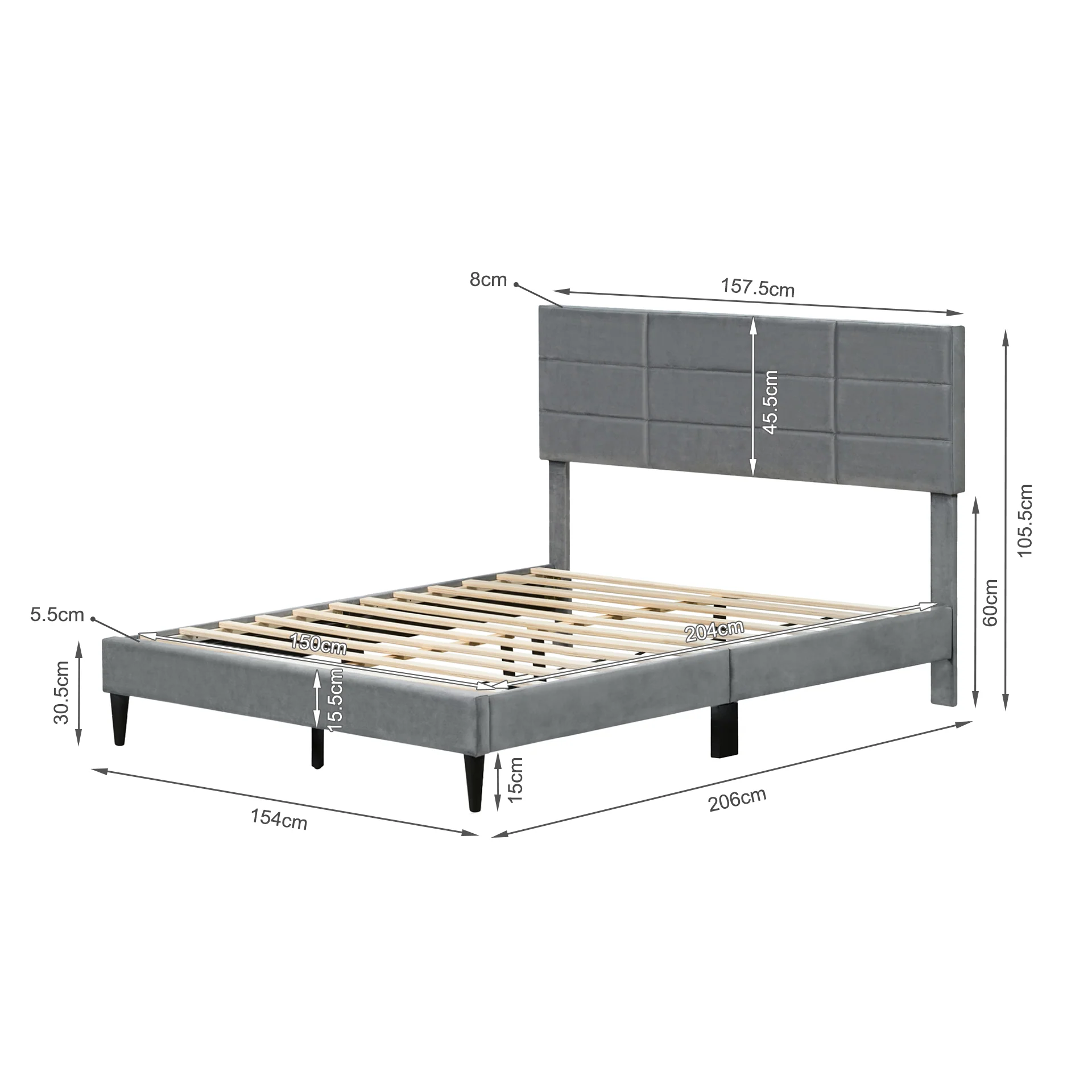 Slate Queen Bed Frame - Grey - Image 13