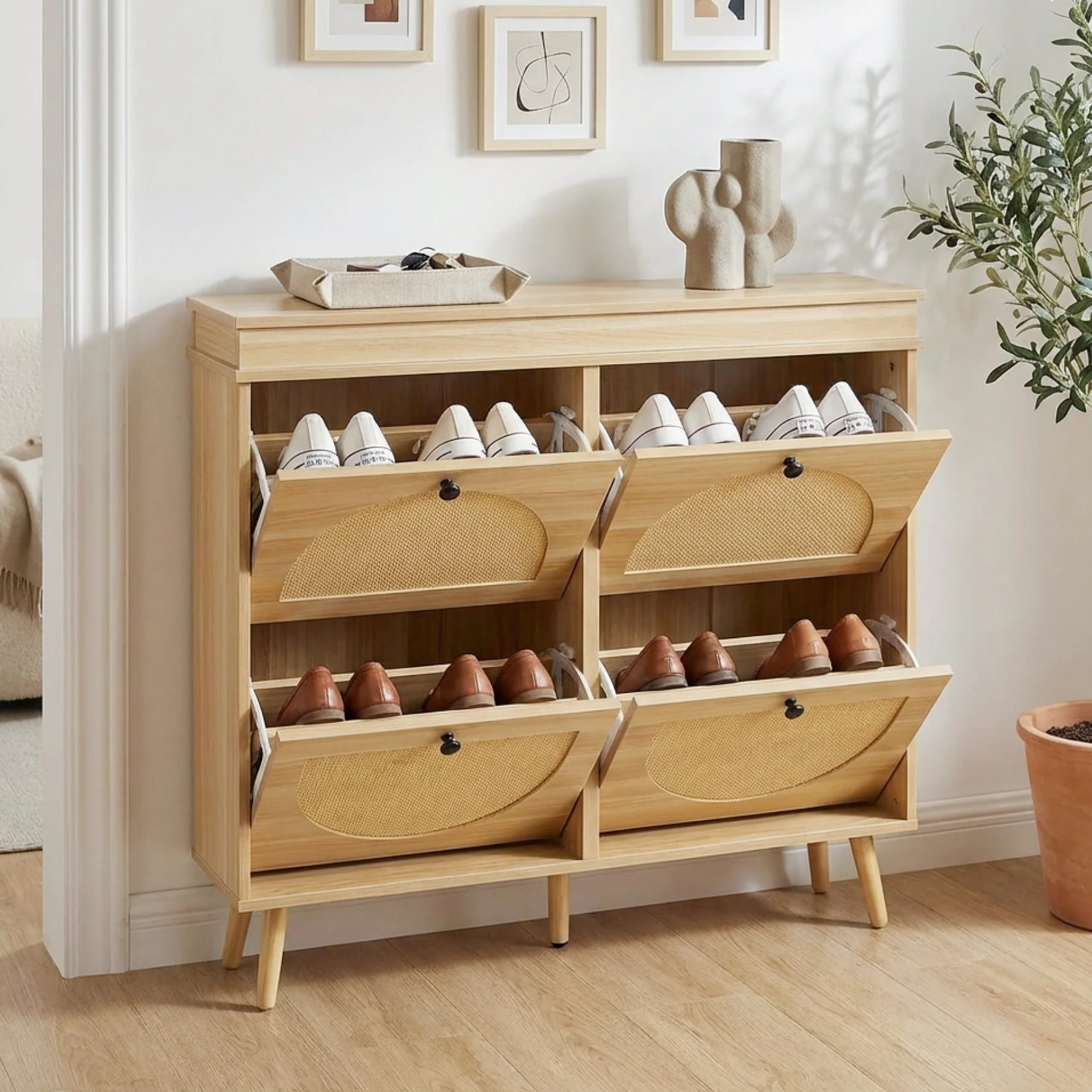 Solma 4 Drawer Shoe Cabinet Storage Rack - White Elm - Image 5