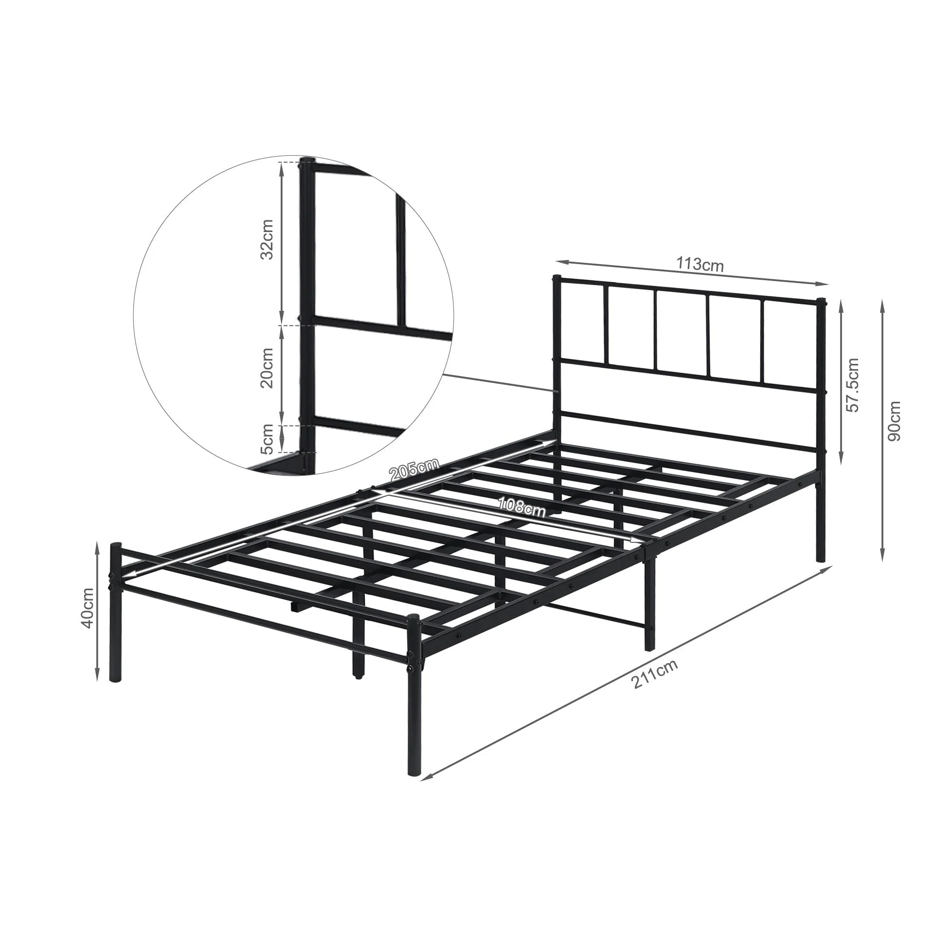 Sophia King Single Metal Bed Frame - Black - Image 10