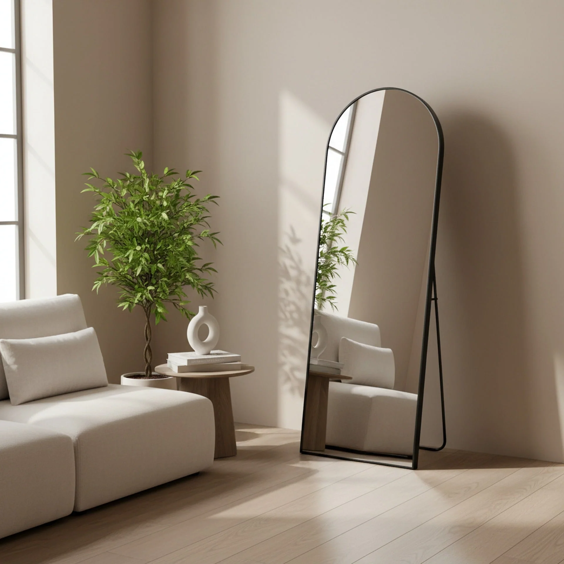 Stella Arched Freestanding Metal Mirror - Black - Image 2