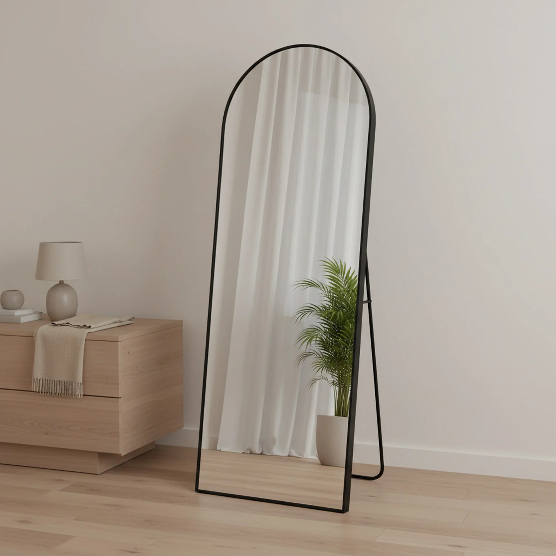 Stella Arched Freestanding Metal Mirror - Black - Image 3