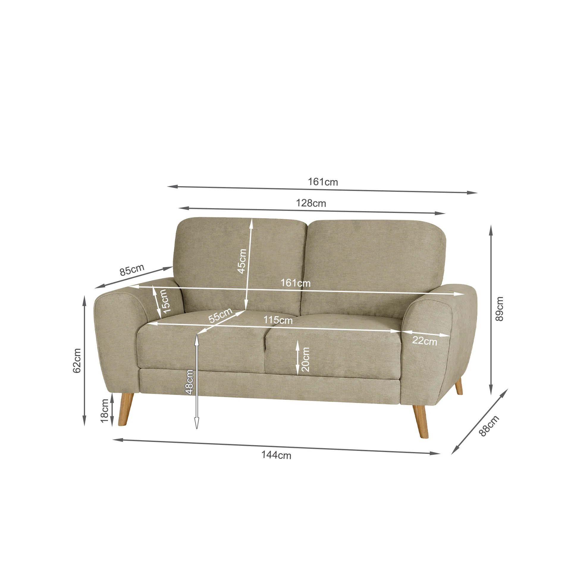 Suki Linen 2 Seater Sofa - Beige - Image 15