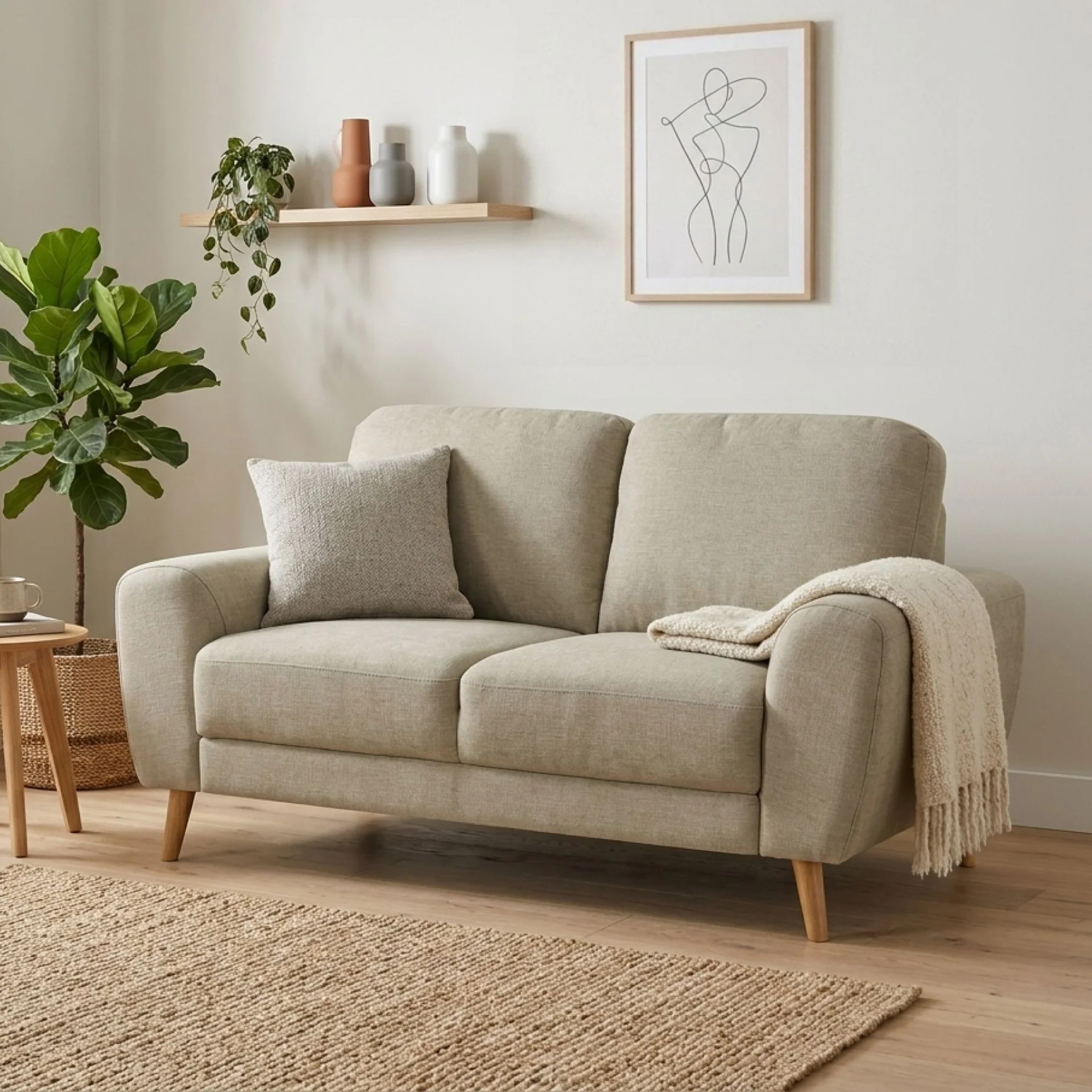 Suki Linen 2 Seater Sofa - Beige - Image 4
